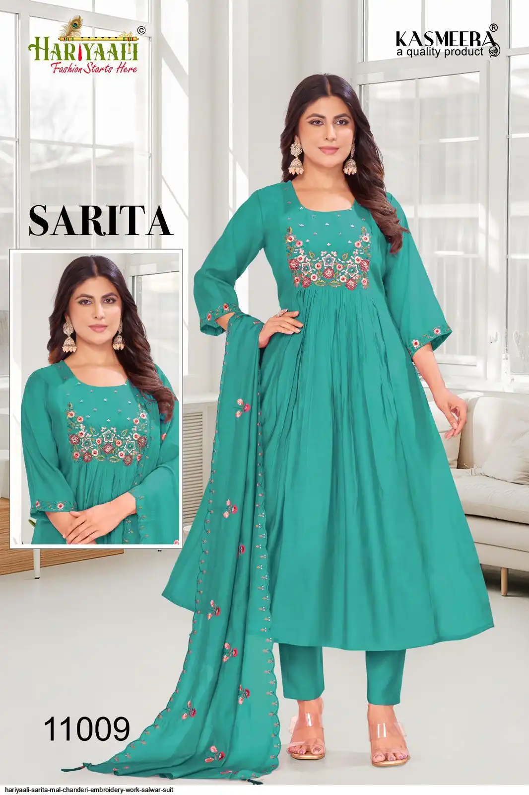 HARIYAALI SARITA MAL CHANDERI EMBROIDERY WORK SALWAR SUIT 11009