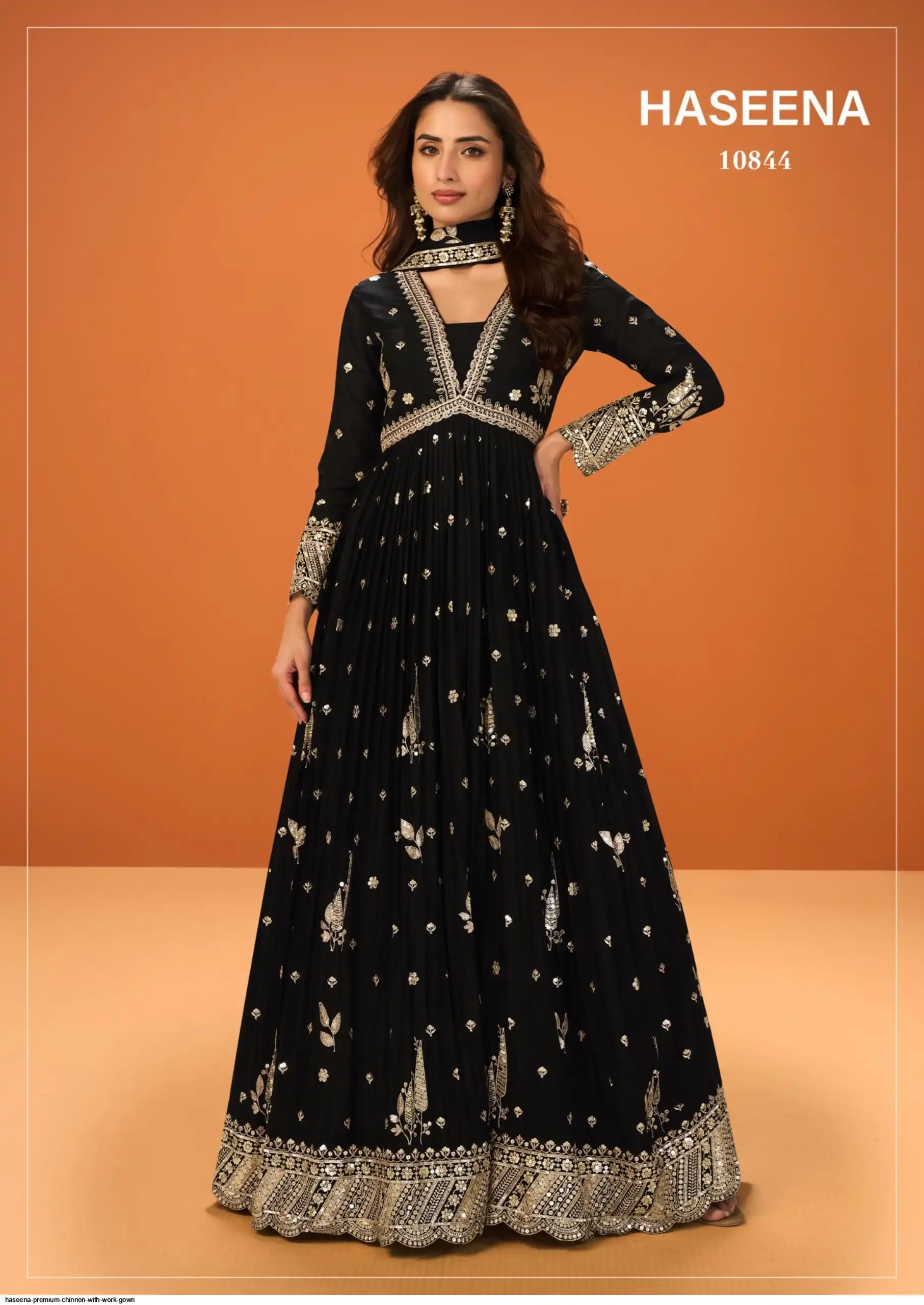 HASEENA PREMIUM CHINNON WITH WORK GOWN 10844