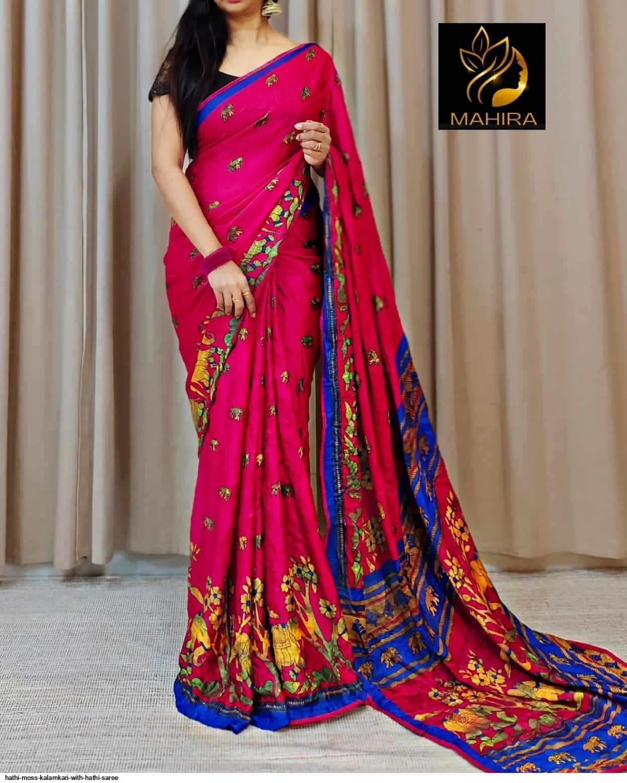 HATHI MOSS KALAMKARI WITH HATHI SAREE H