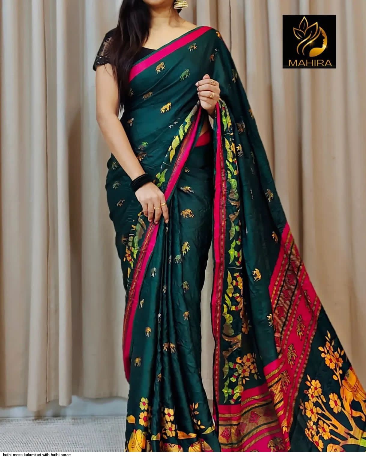 HATHI MOSS KALAMKARI WITH HATHI SAREE A