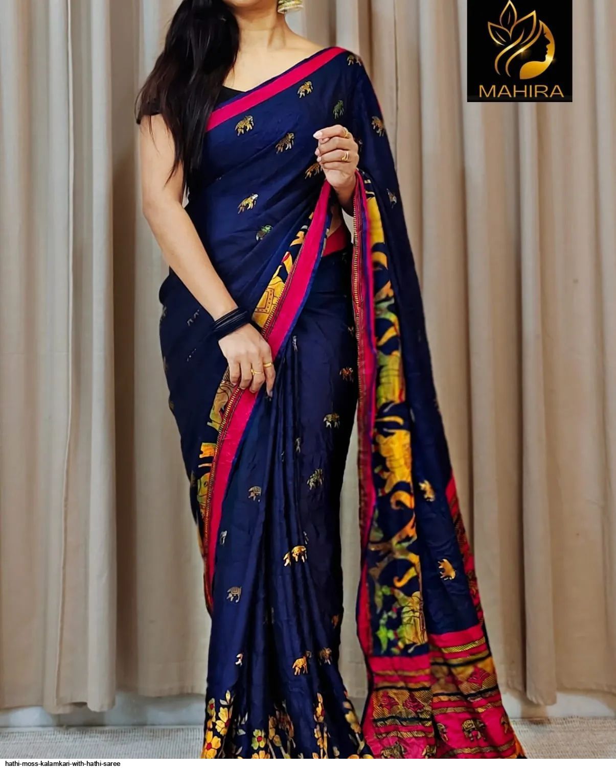 HATHI MOSS KALAMKARI WITH HATHI SAREE F