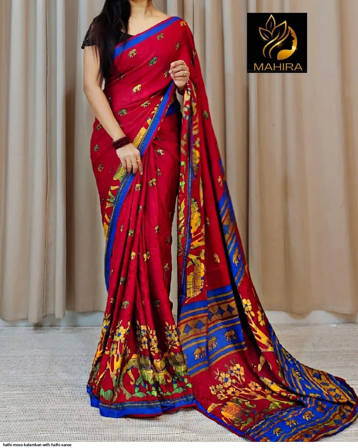 HATHI MOSS KALAMKARI WITH HATHI SAREE D