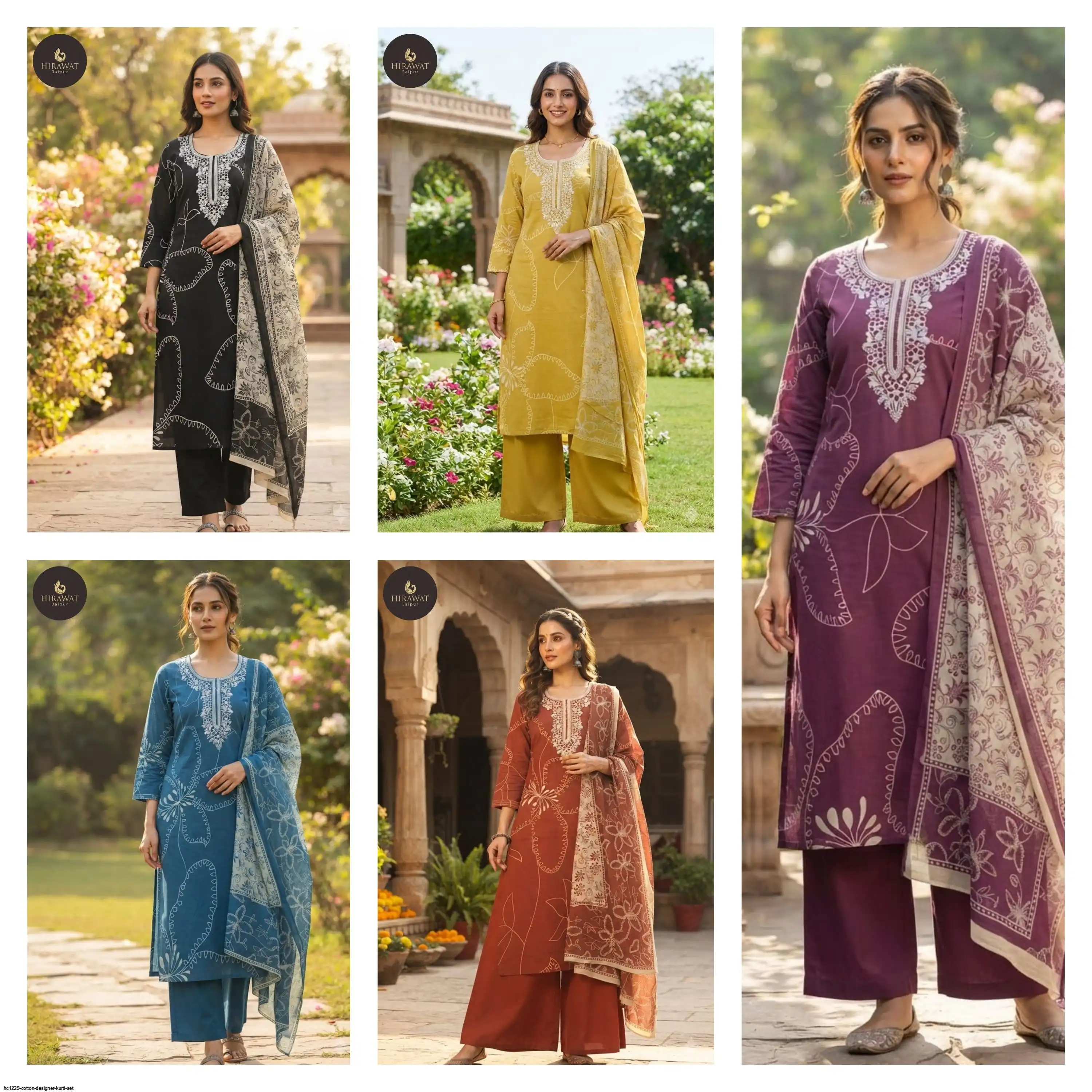 HC1229 COTTON DESIGNER KURTI SET