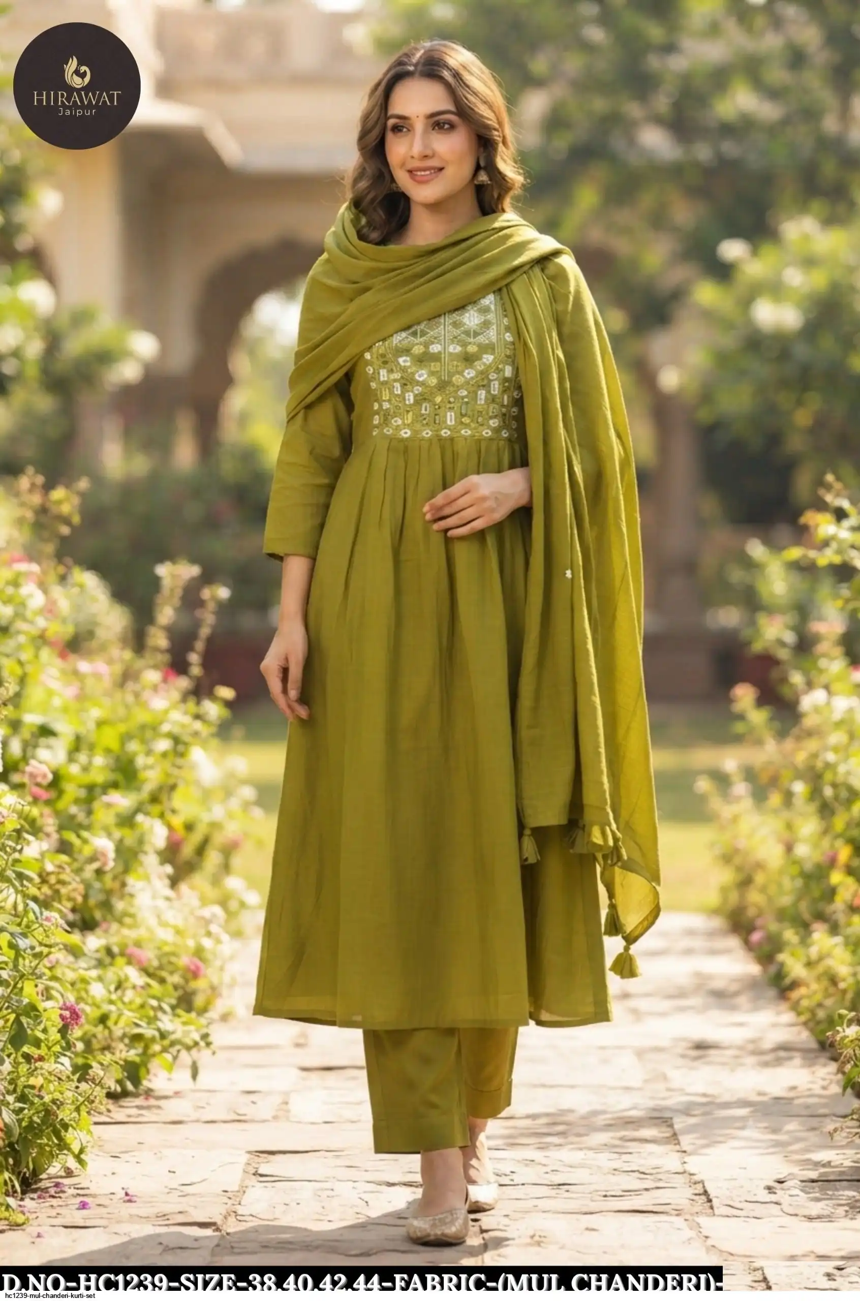 HC1239 MUL CHANDERI KURTI SET E