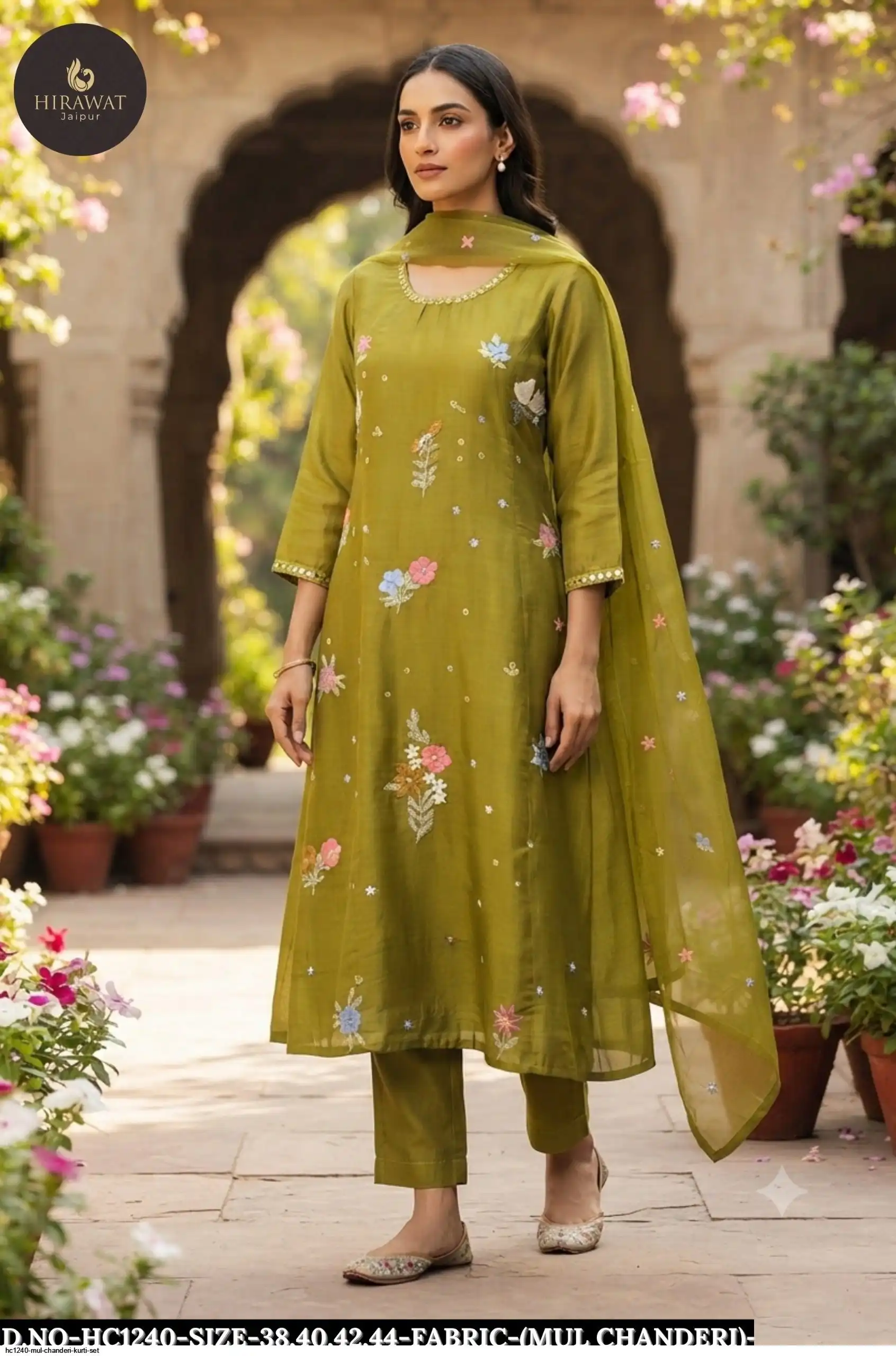 HC1240 MUL CHANDERI KURTI SET A