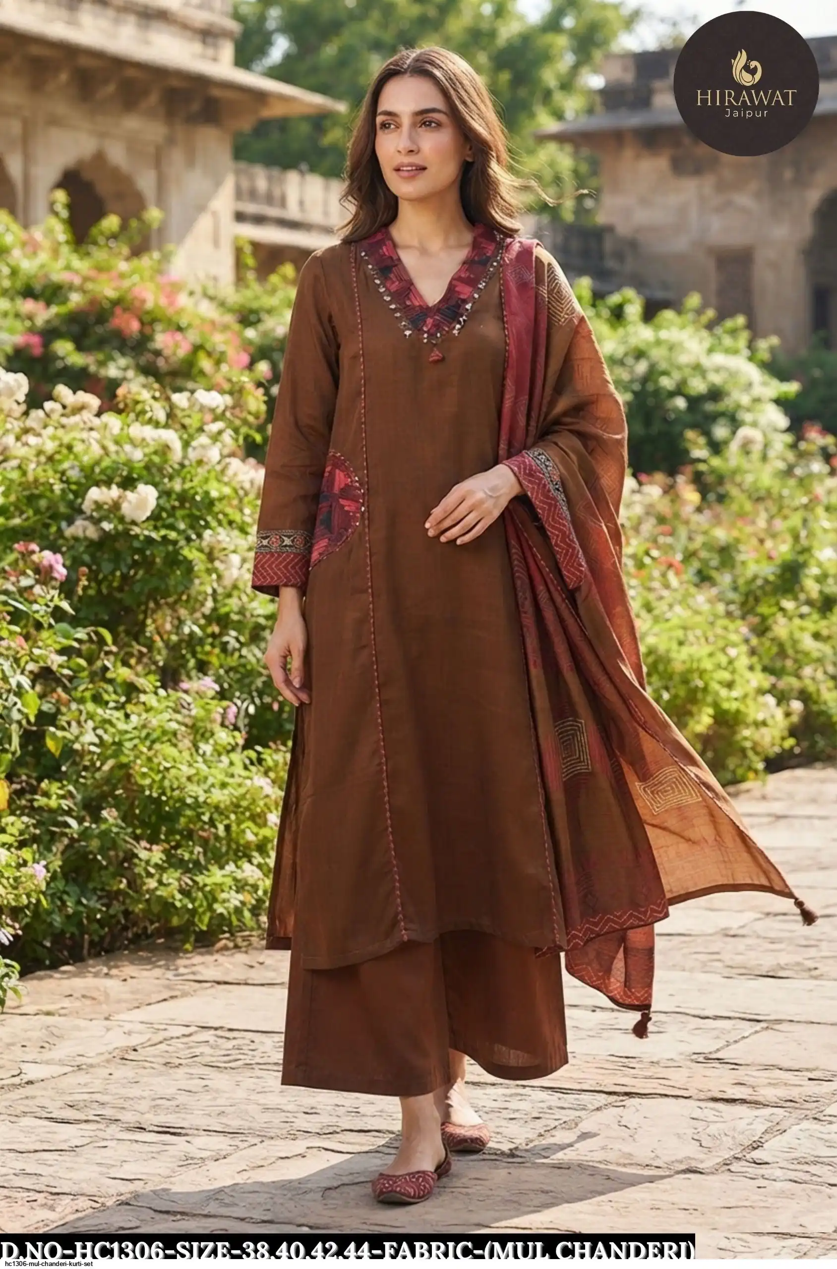 HC1306 MUL CHANDERI KURTI SET A