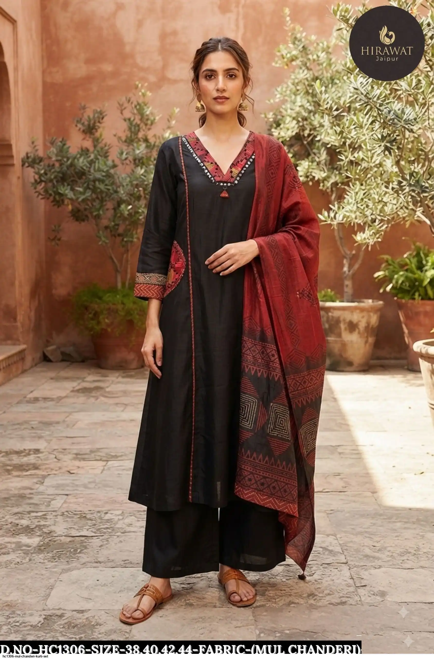 HC1306 MUL CHANDERI KURTI SET C