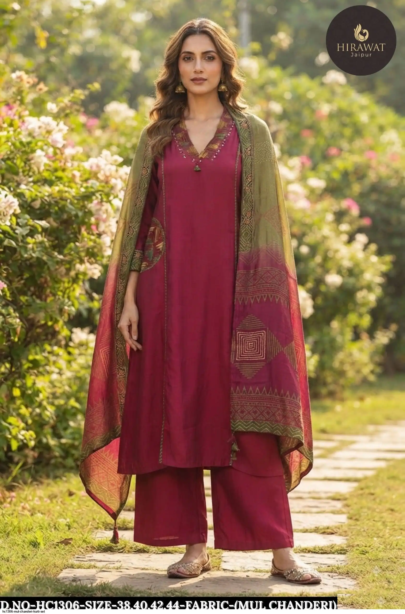 HC1306 MUL CHANDERI KURTI SET B