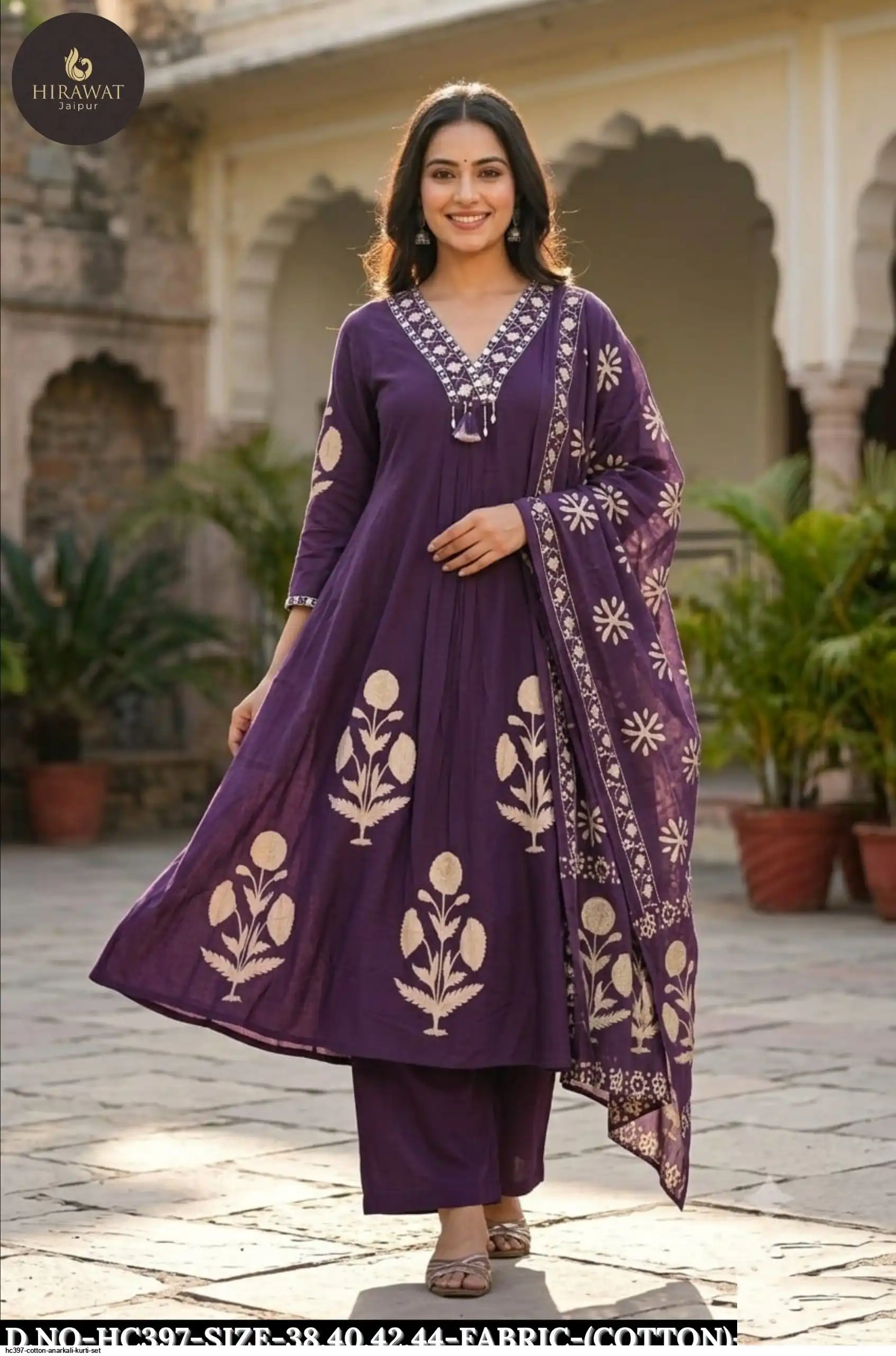 HC397 COTTON ANARKALI KURTI SET C
