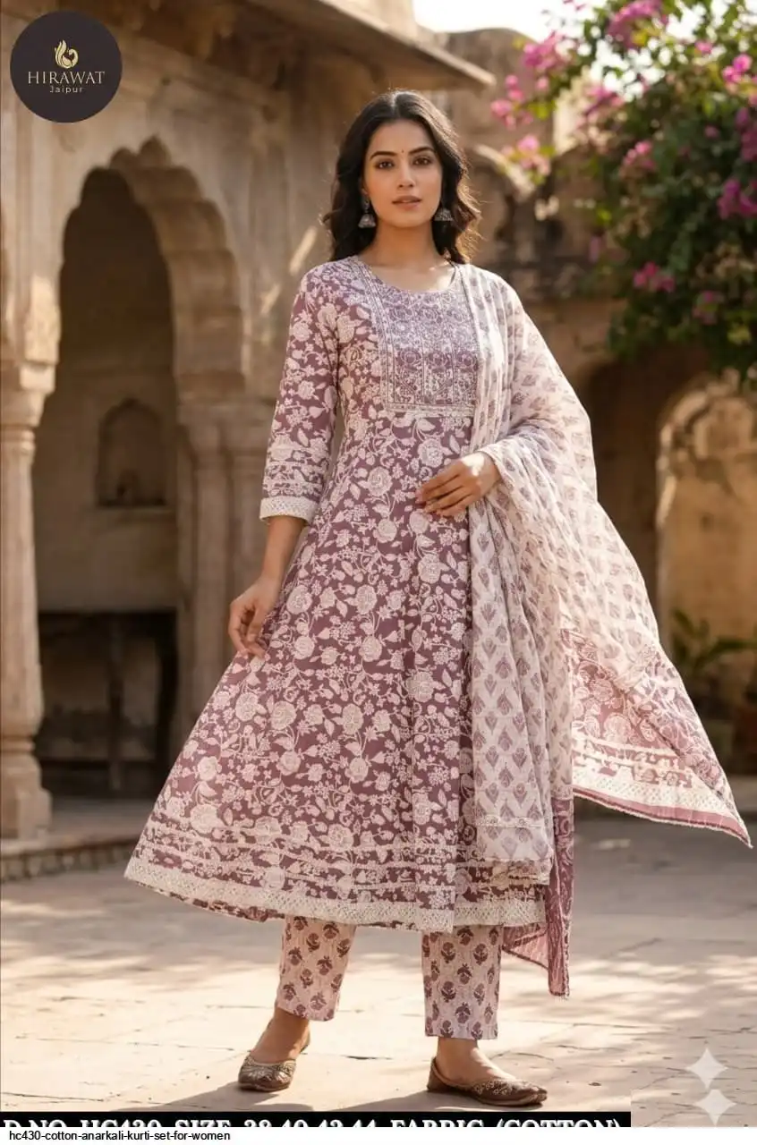 HC430 COTTON ANARKALI KURTI SET FOR WOMEN B