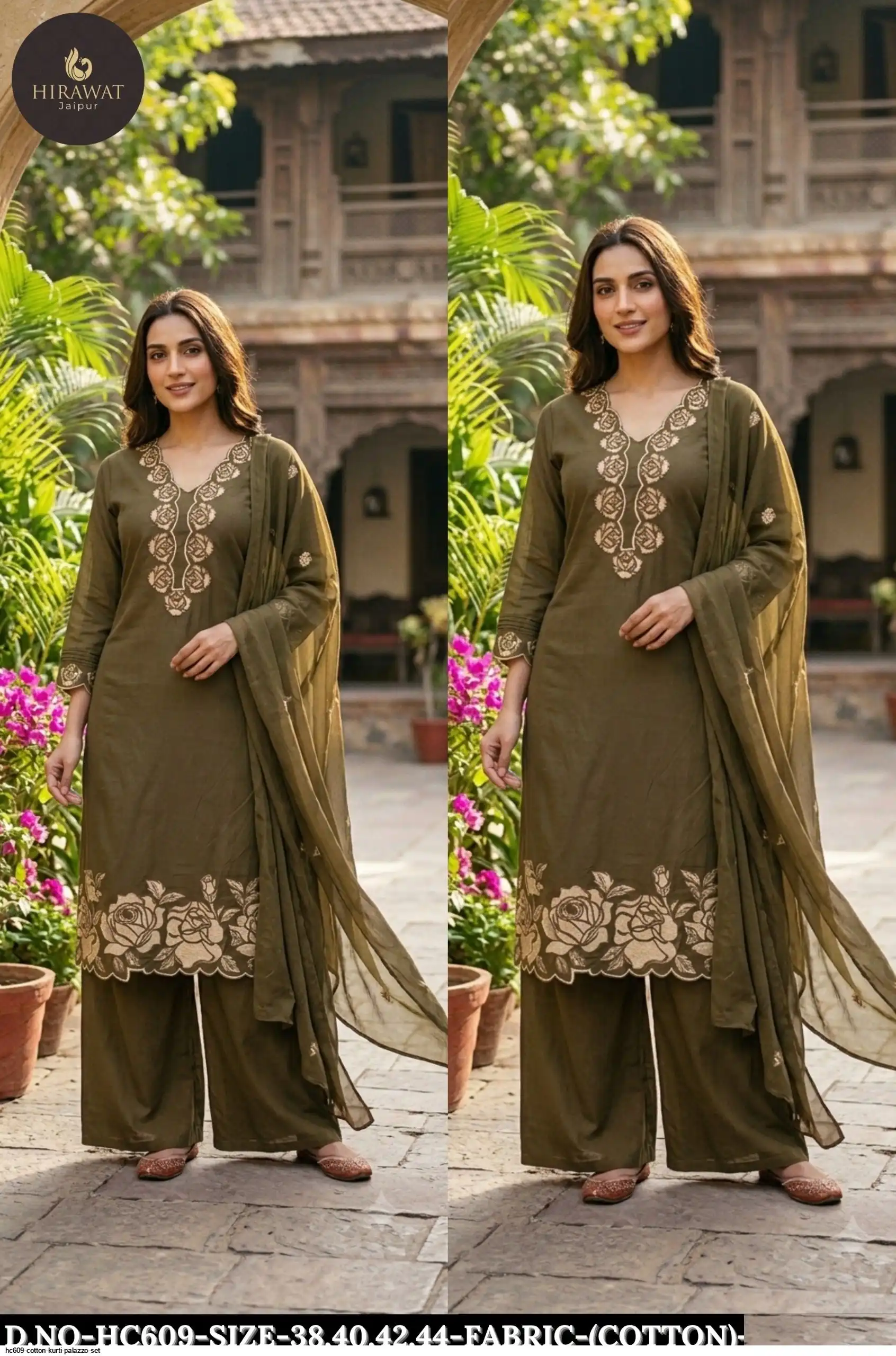 HC609 COTTON KURTI PALAZZO SET D