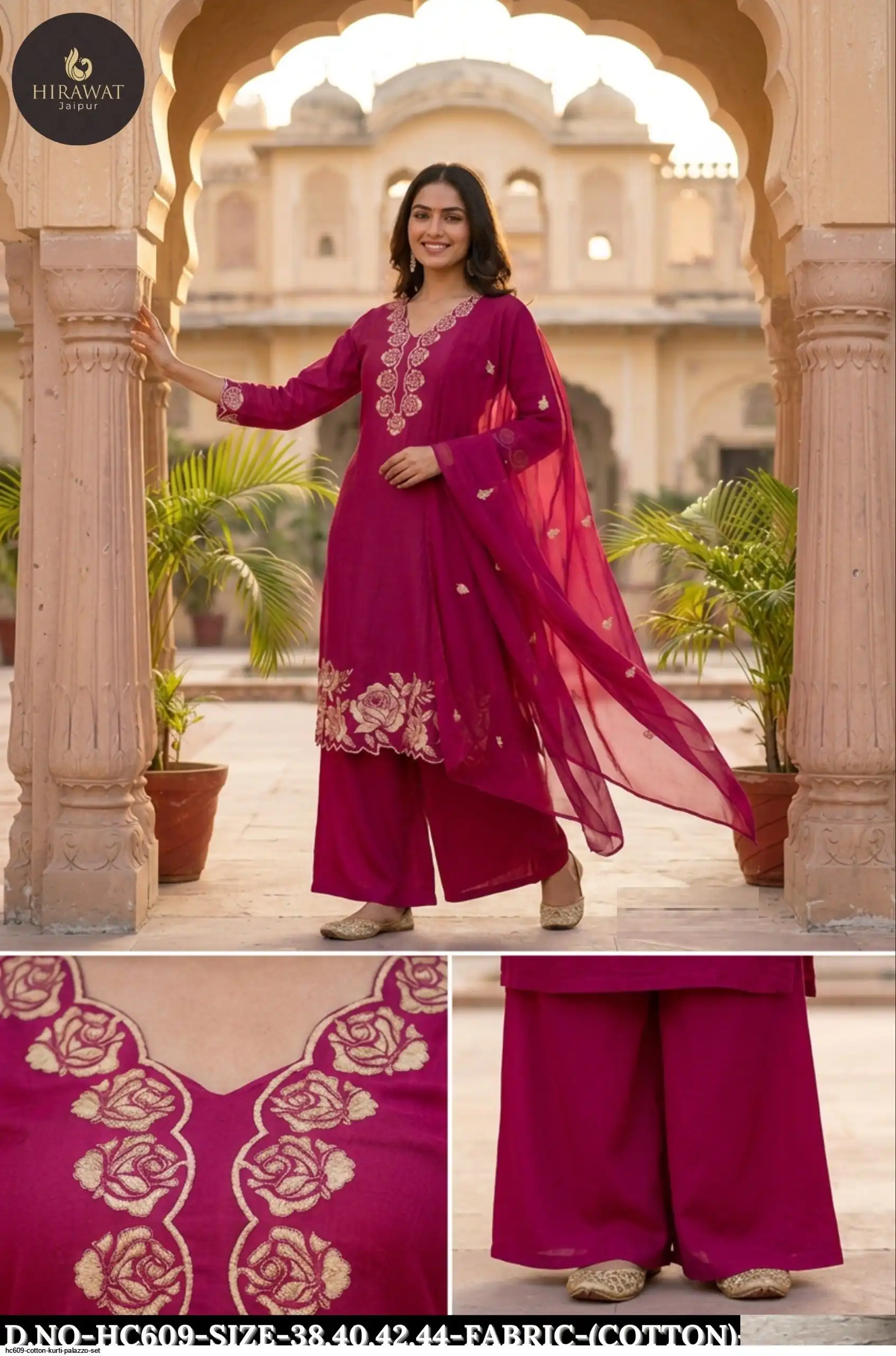 HC609 COTTON KURTI PALAZZO SET C