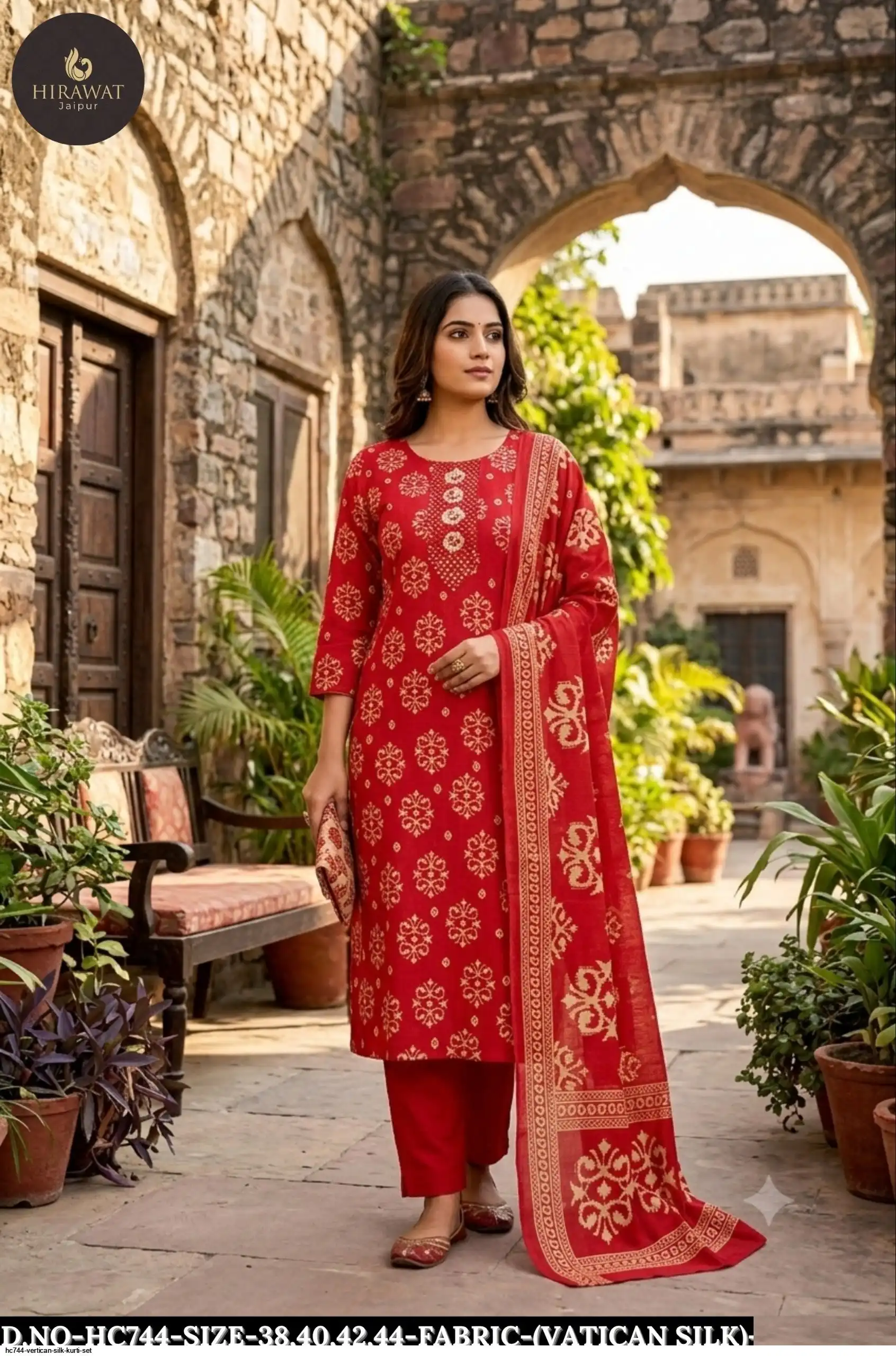 HC744 VERTICAN SILK KURTI SET B