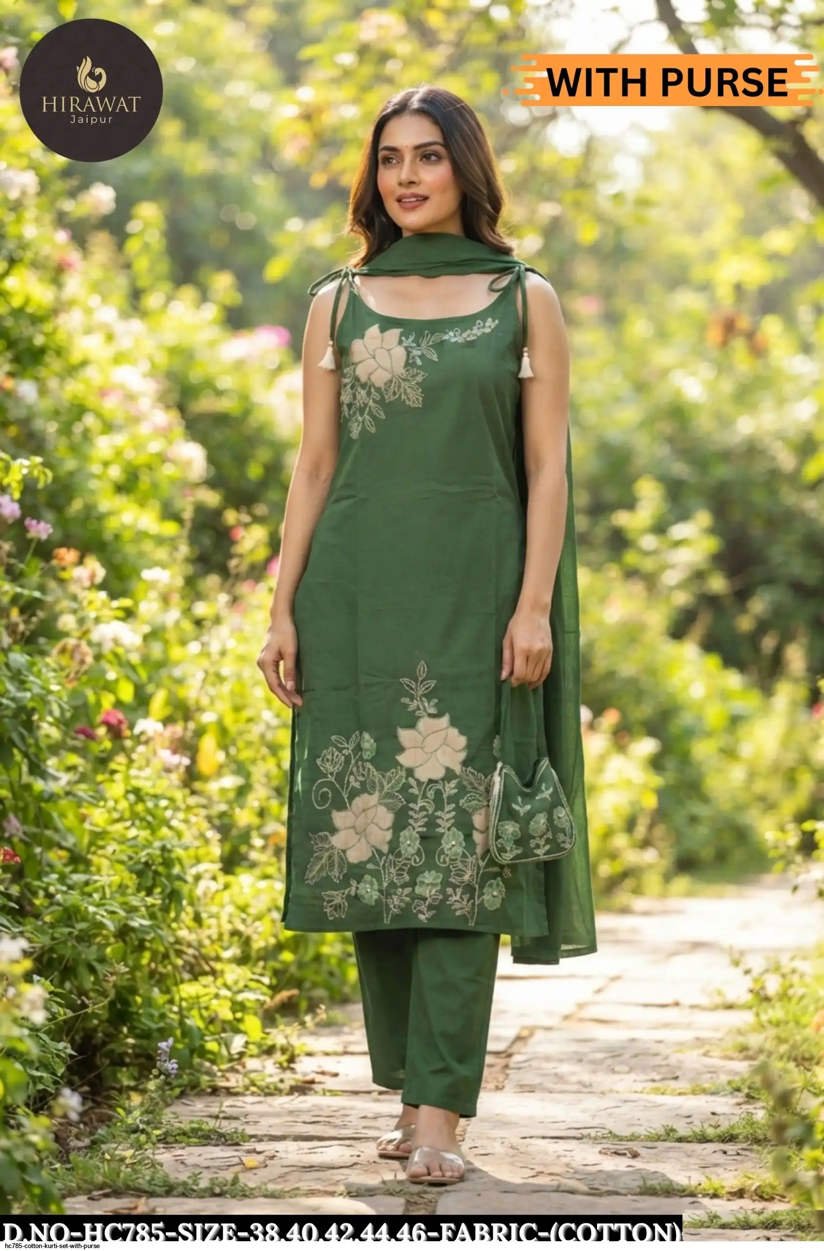 HC785 COTTON KURTI SET WITH PURSE B
