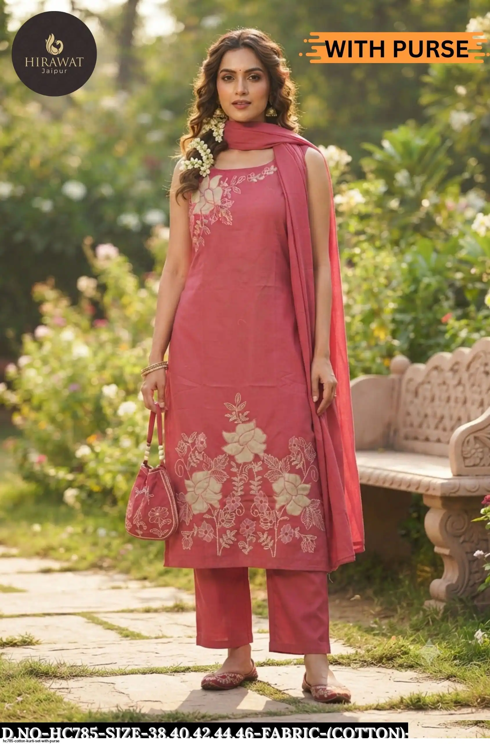 HC785 COTTON KURTI SET WITH PURSE A