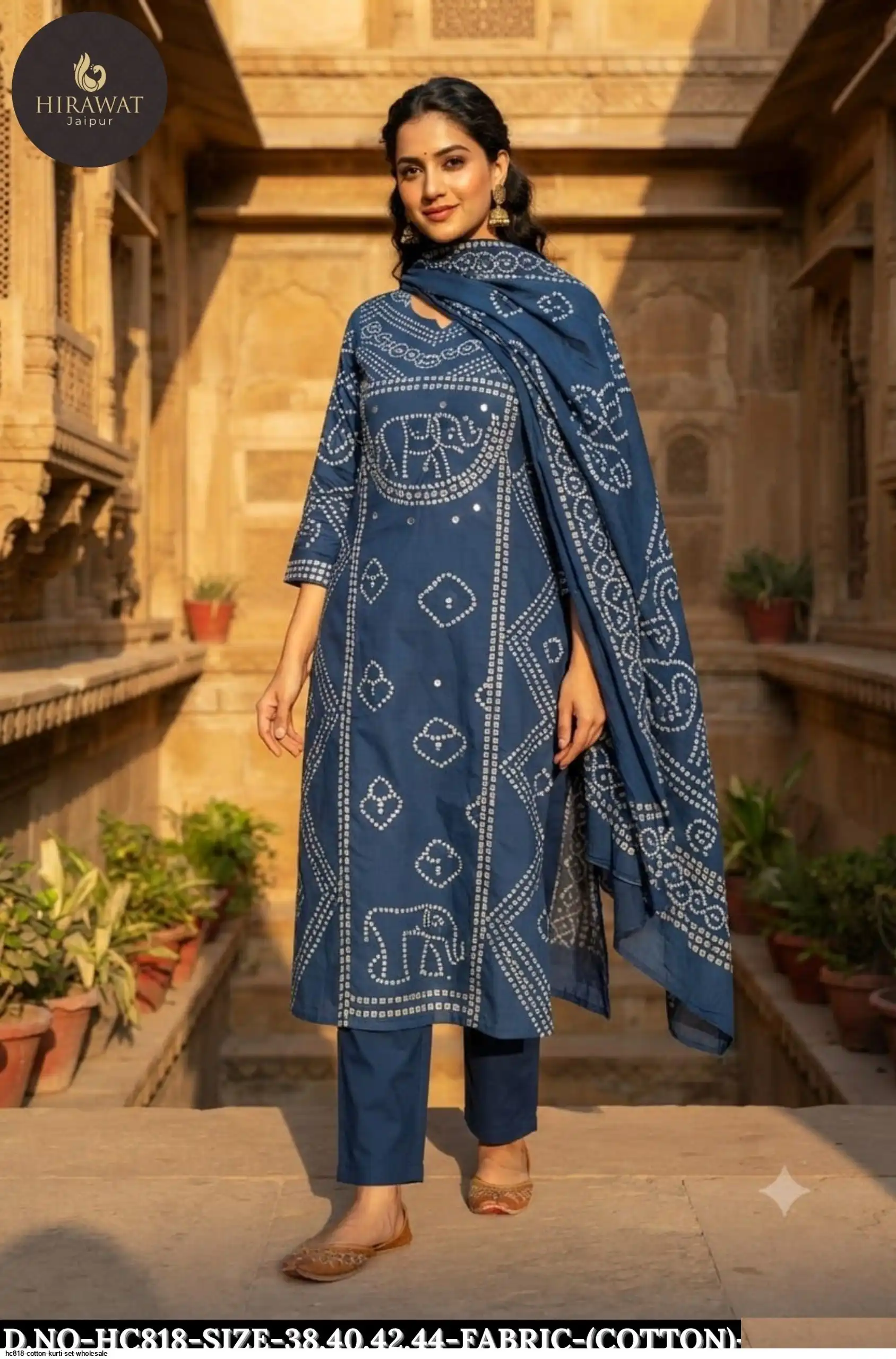 HC818 COTTON KURTI SET WHOLESALE D