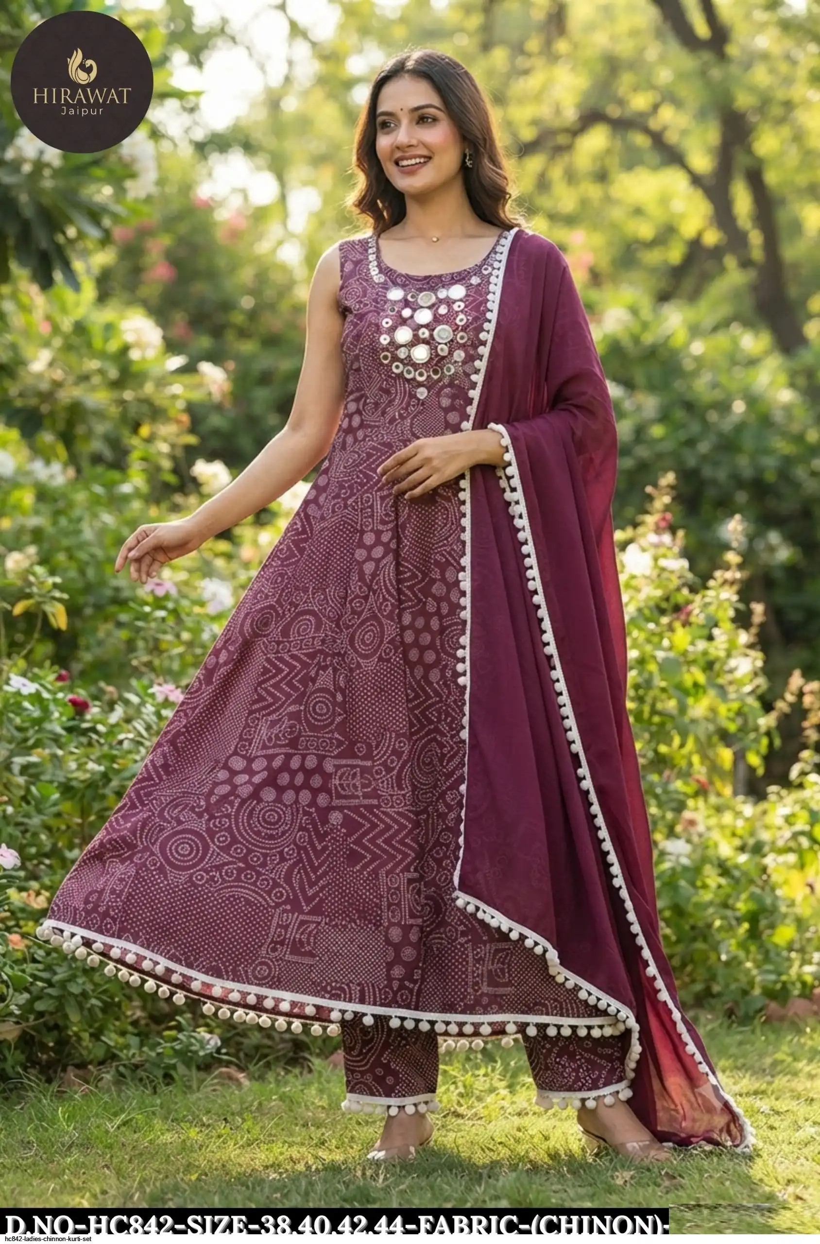 HC842 LADIES CHINNON KURTI SET C