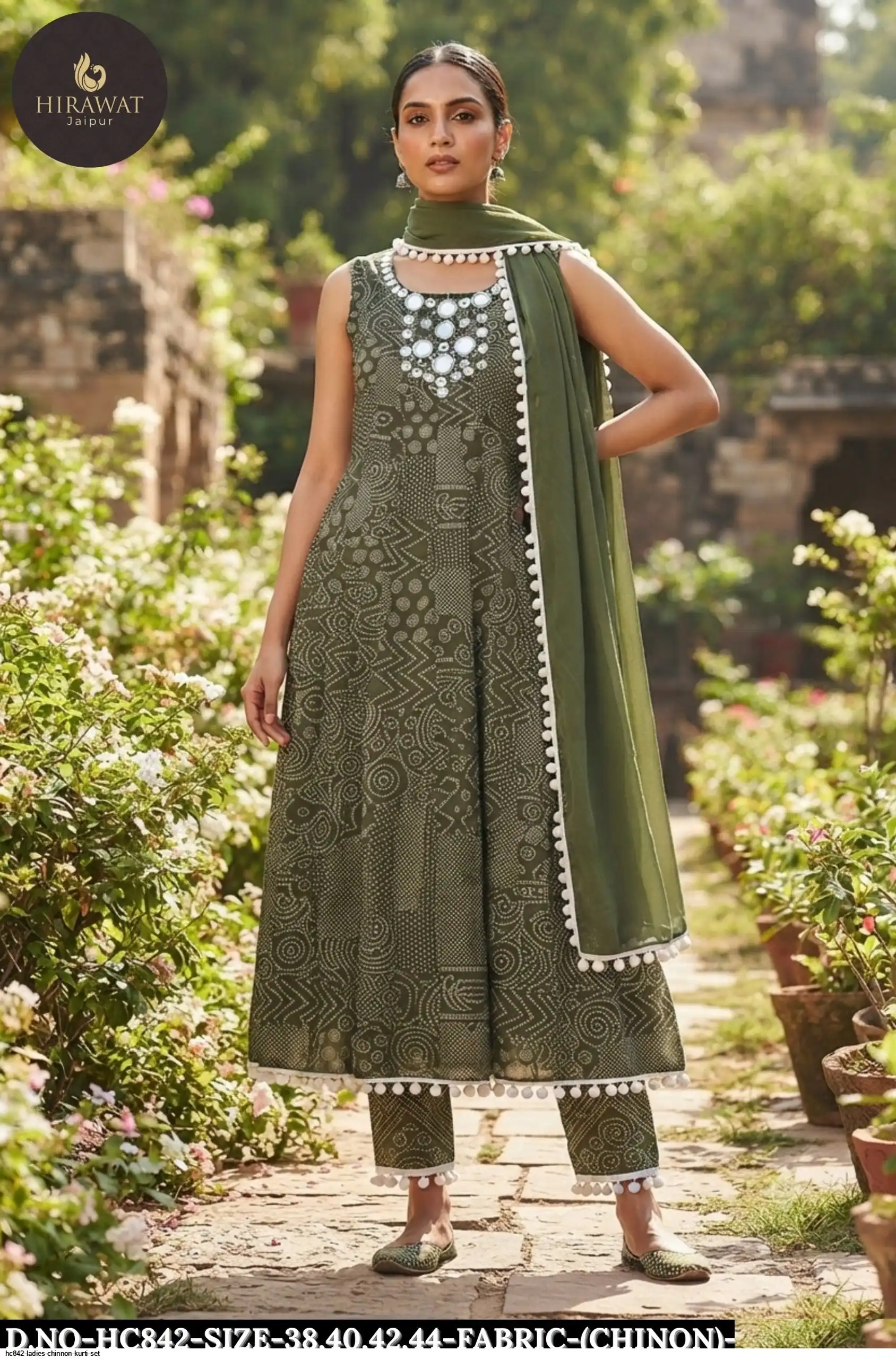 HC842 LADIES CHINNON KURTI SET A