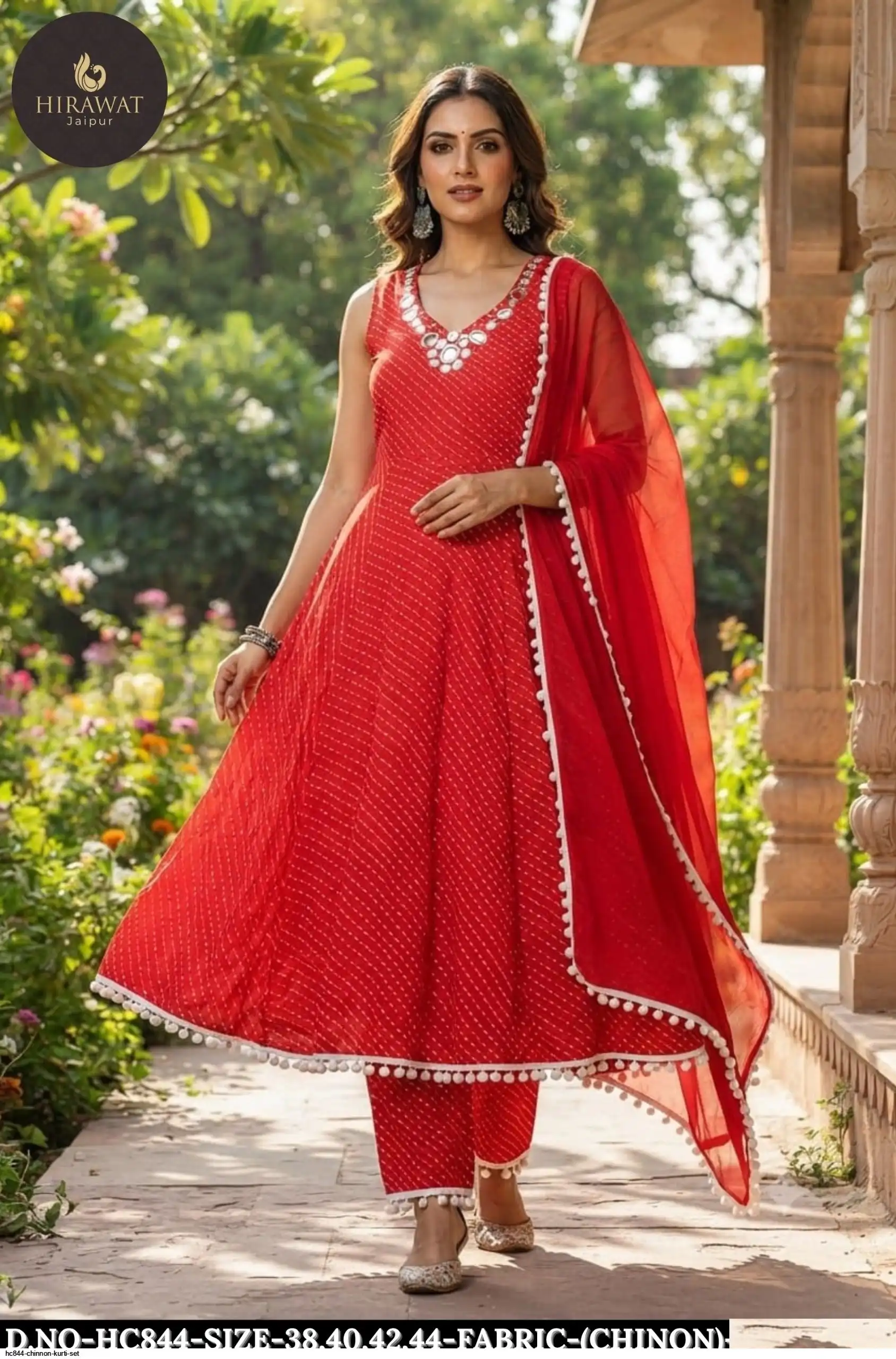 HC844 DESIGNER CHINNON KURTI SET A