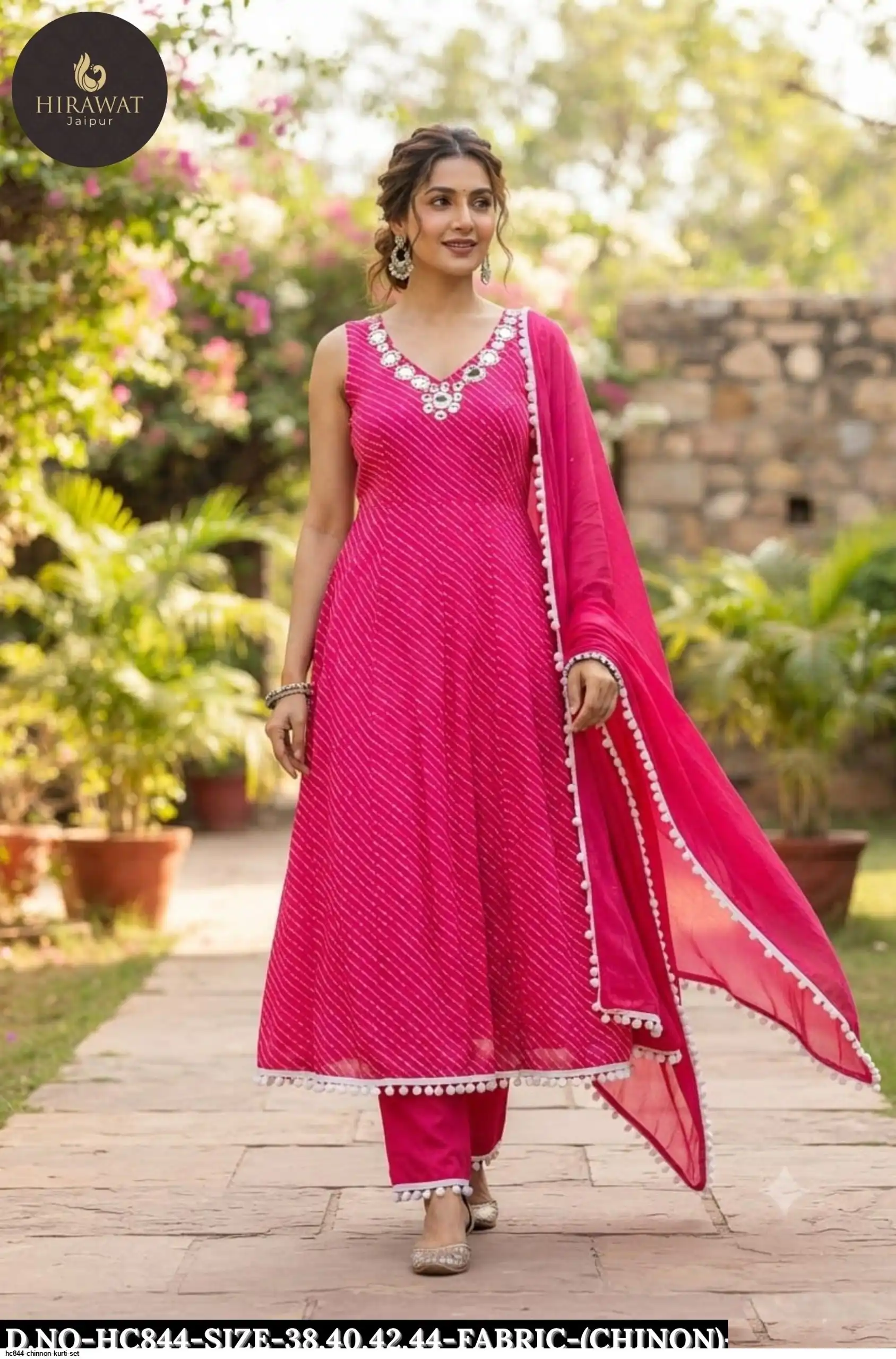 HC844 DESIGNER CHINNON KURTI SET C
