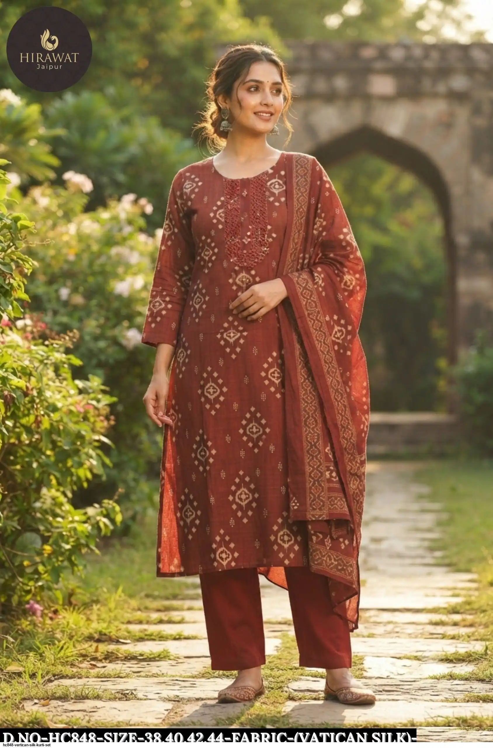 HC848 VERTICAN SILK KURTI SET A