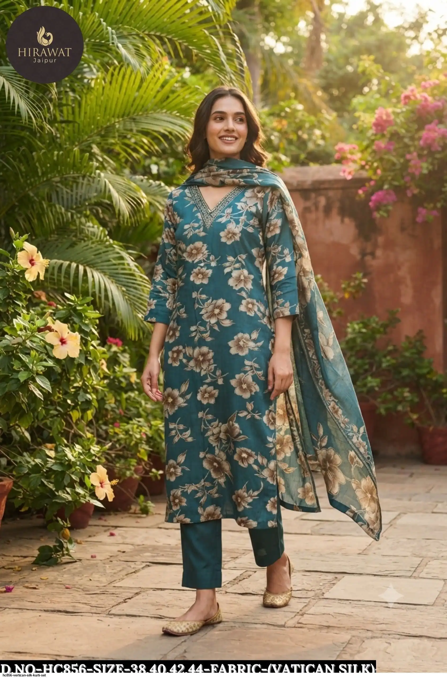 HC856 VERTICAN SILK KURTI SET A