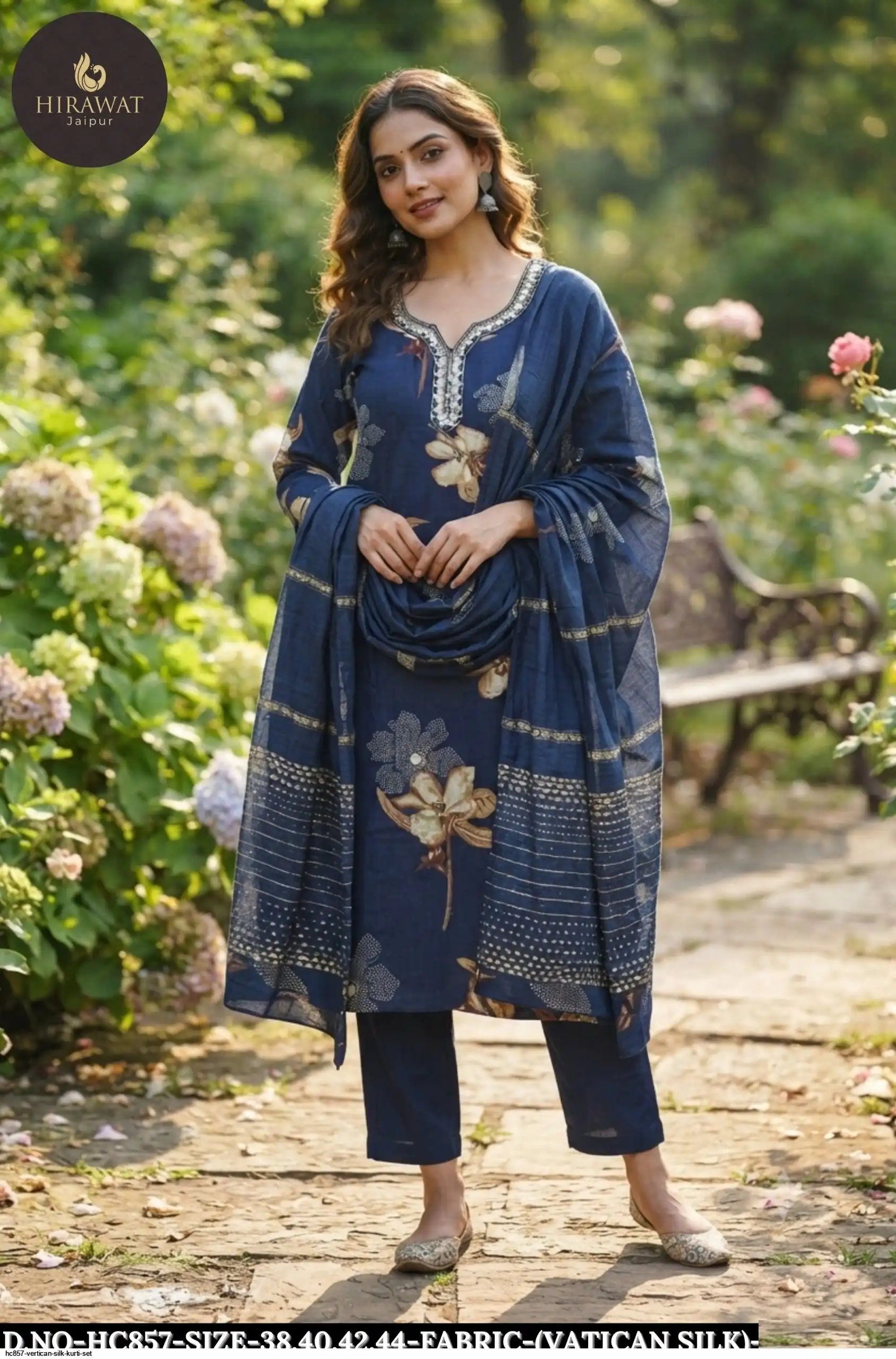 HC857 VERTICAN SILK KURTI SET A