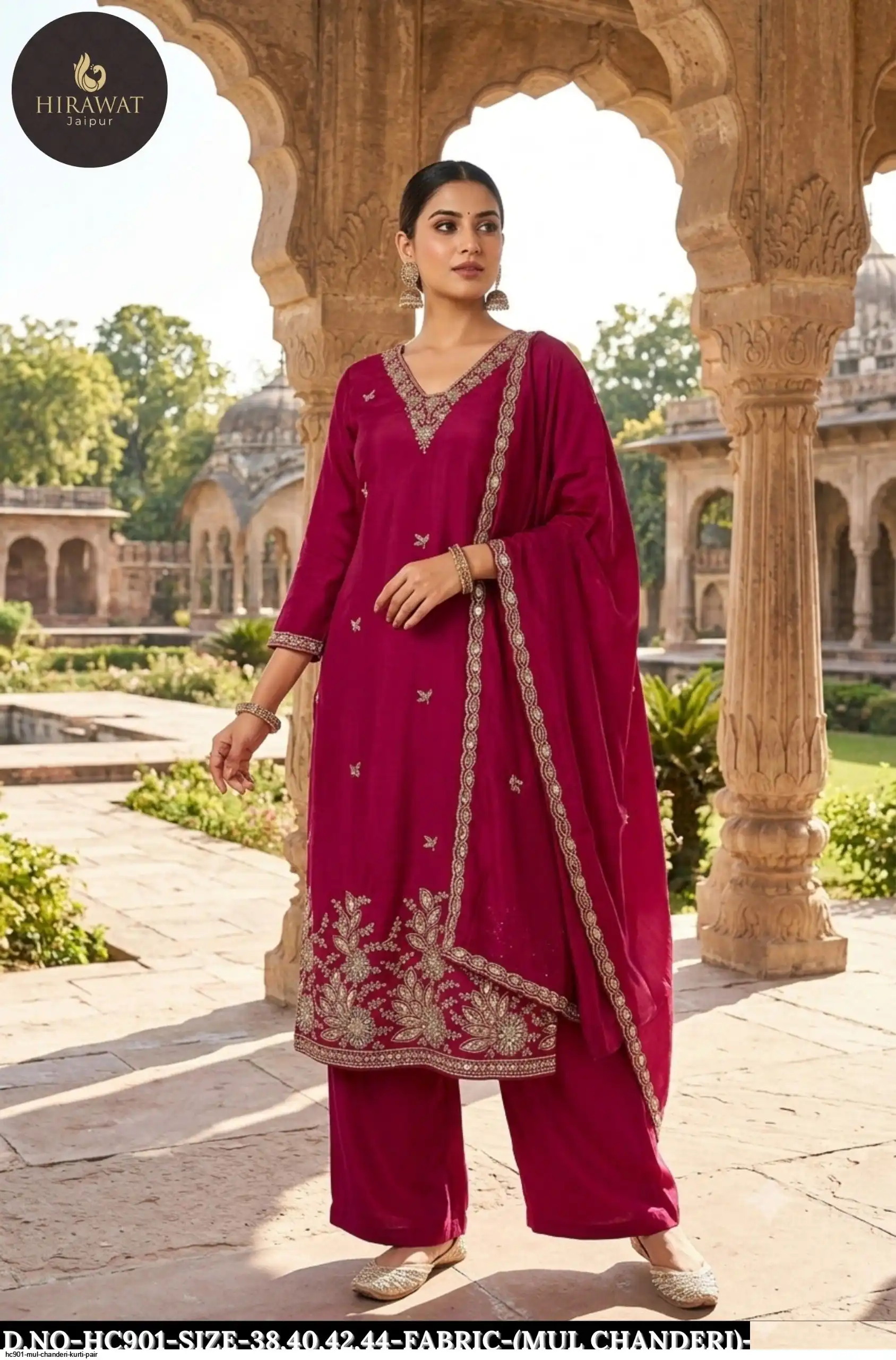 HC901 MUL CHANDERI KURTI PAIR B