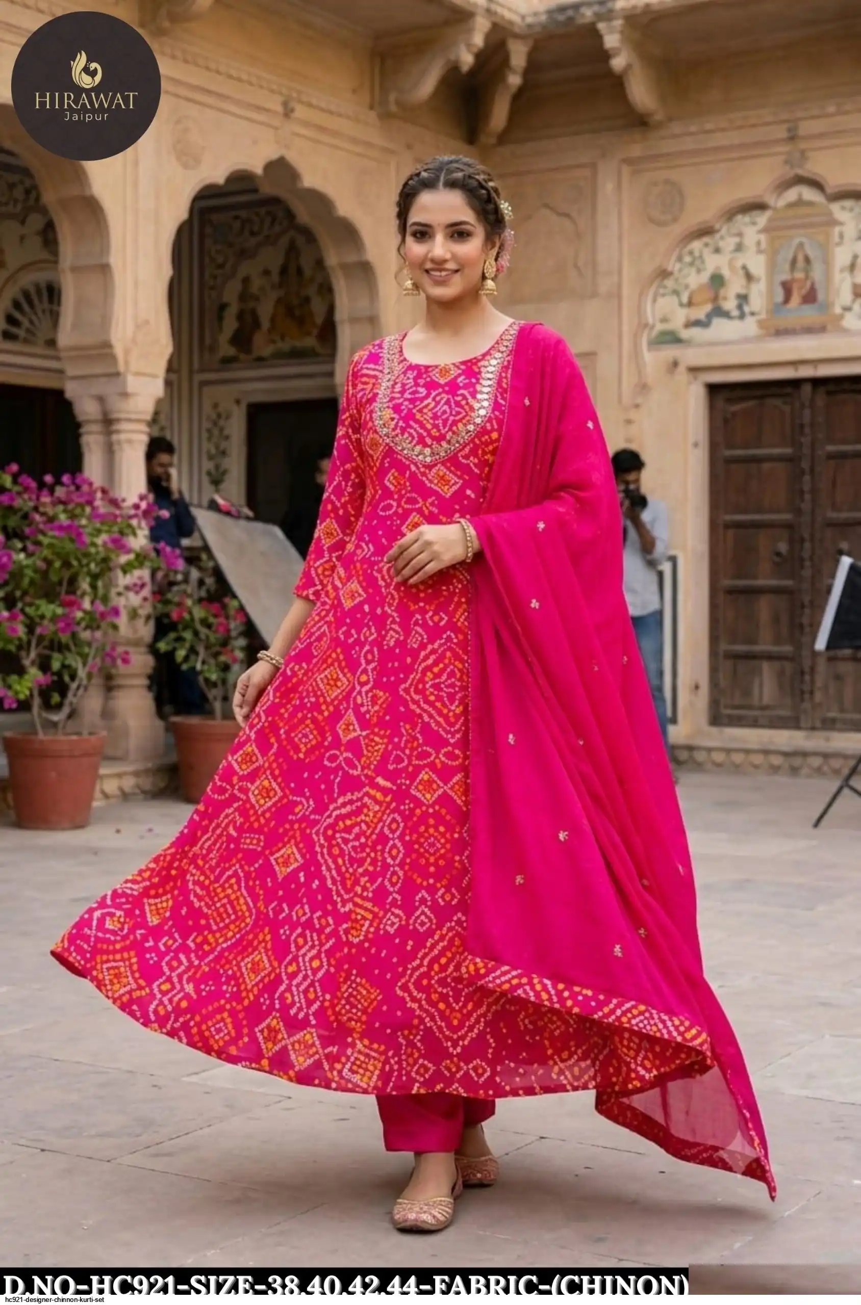 HC921 DESIGNER CHINNON KURTI SET B