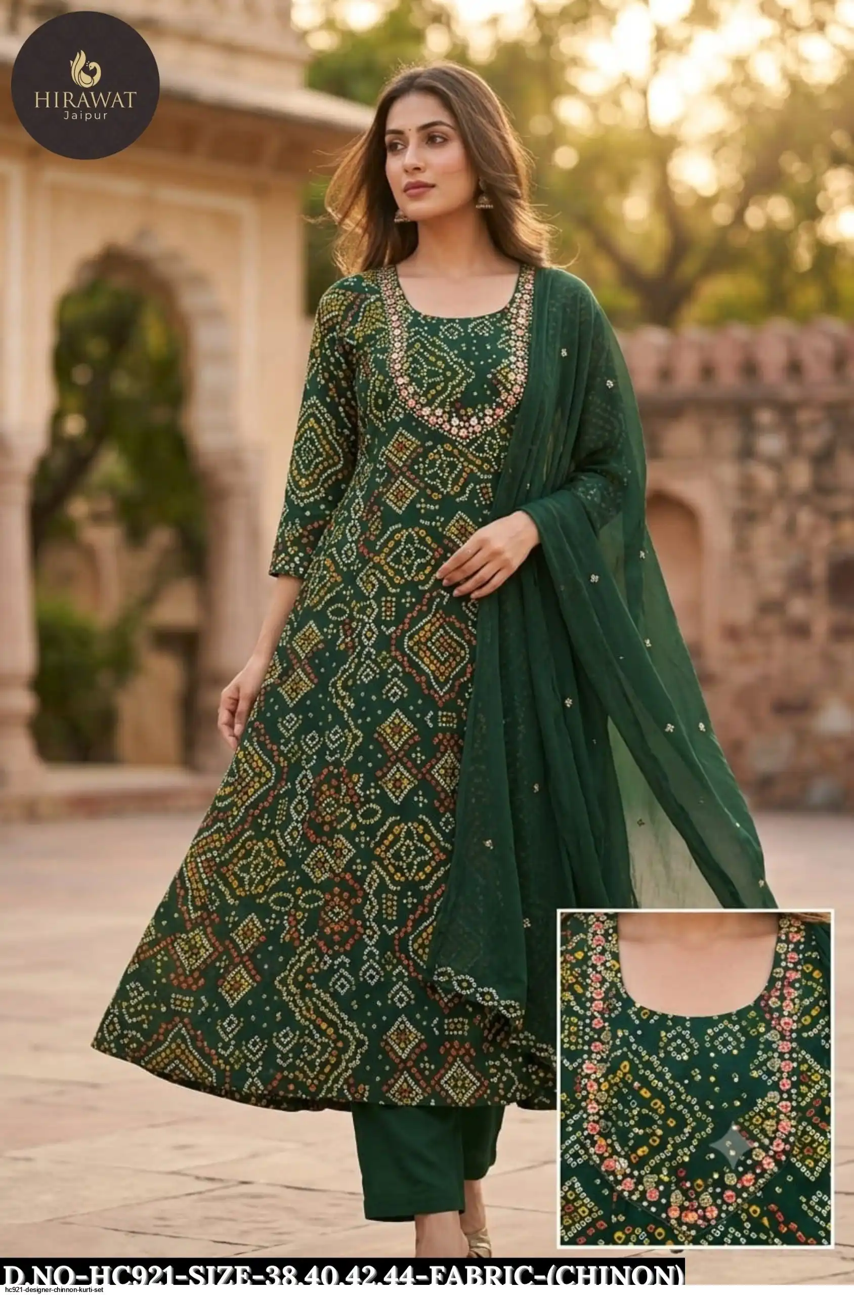 HC921 DESIGNER CHINNON KURTI SET A