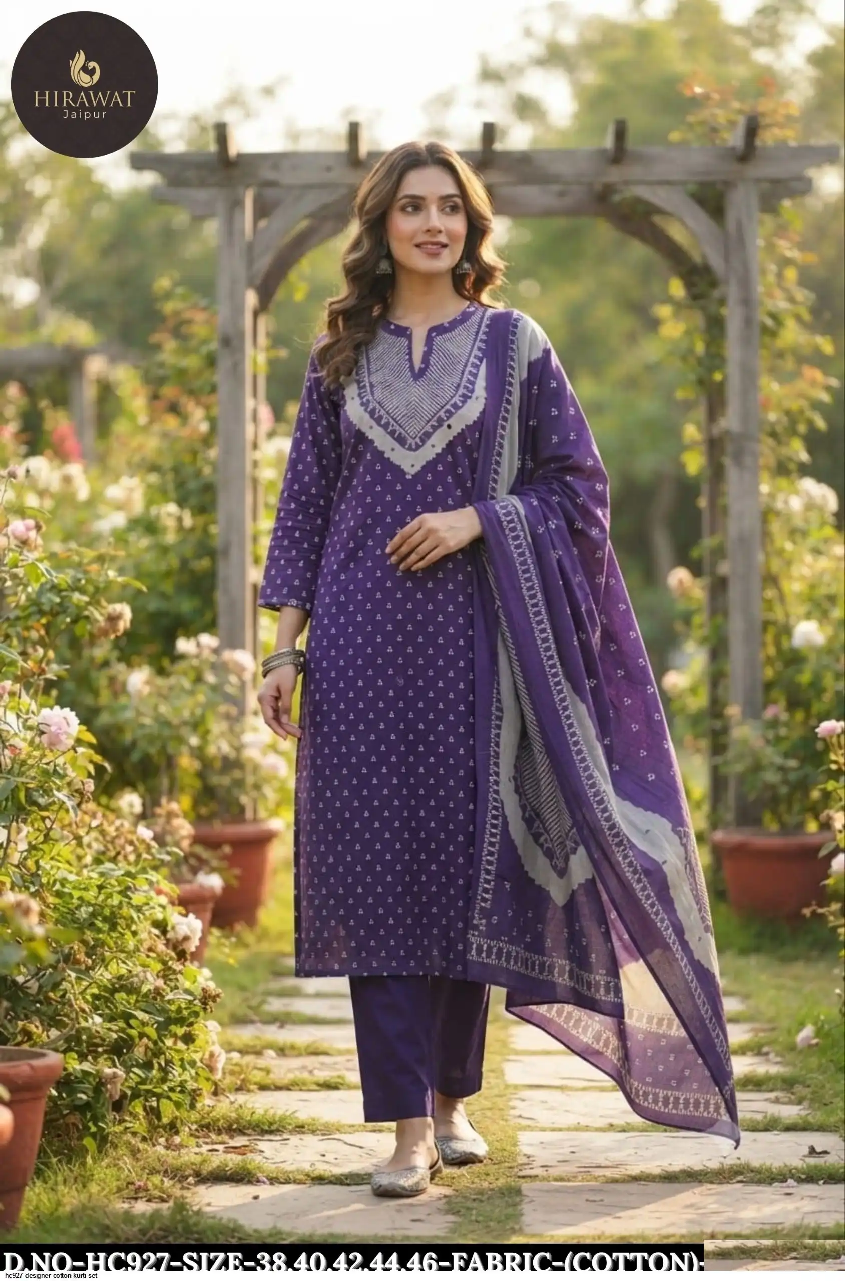 HC927 DESIGNER COTTON KURTI SET C