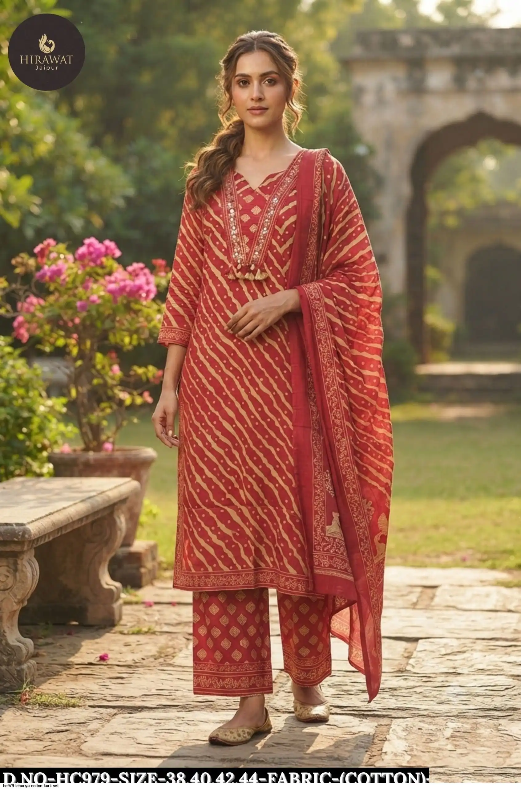 HC979 LEHARIYA COTTON KURTI SET B