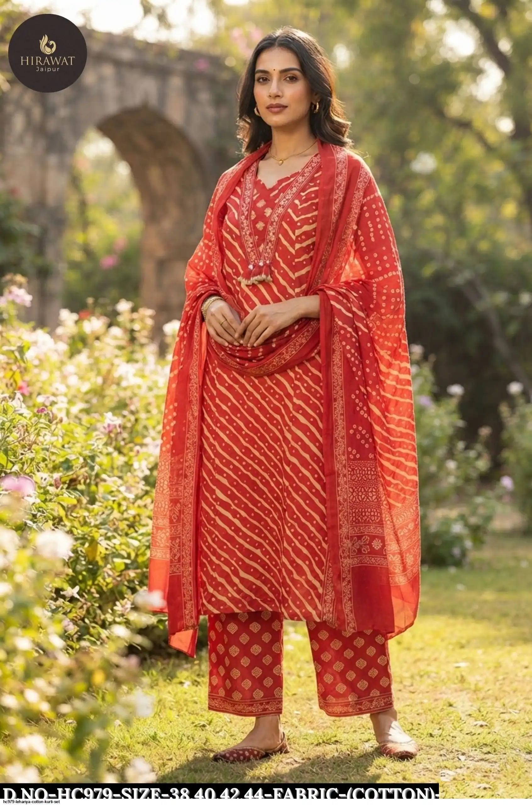HC979 LEHARIYA COTTON KURTI SET A