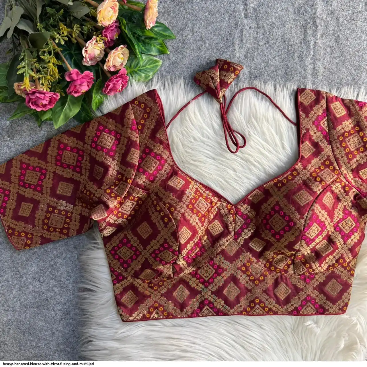 HEAVY BANARASI BLOUSE WITH TRICOT FUSING AND MULTI JARI G