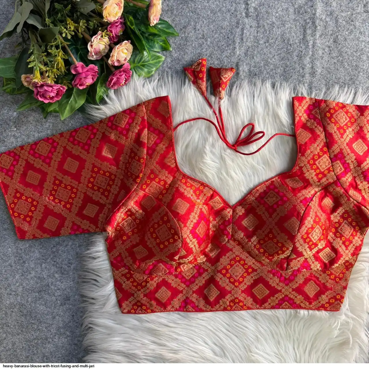 HEAVY BANARASI BLOUSE WITH TRICOT FUSING AND MULTI JARI F
