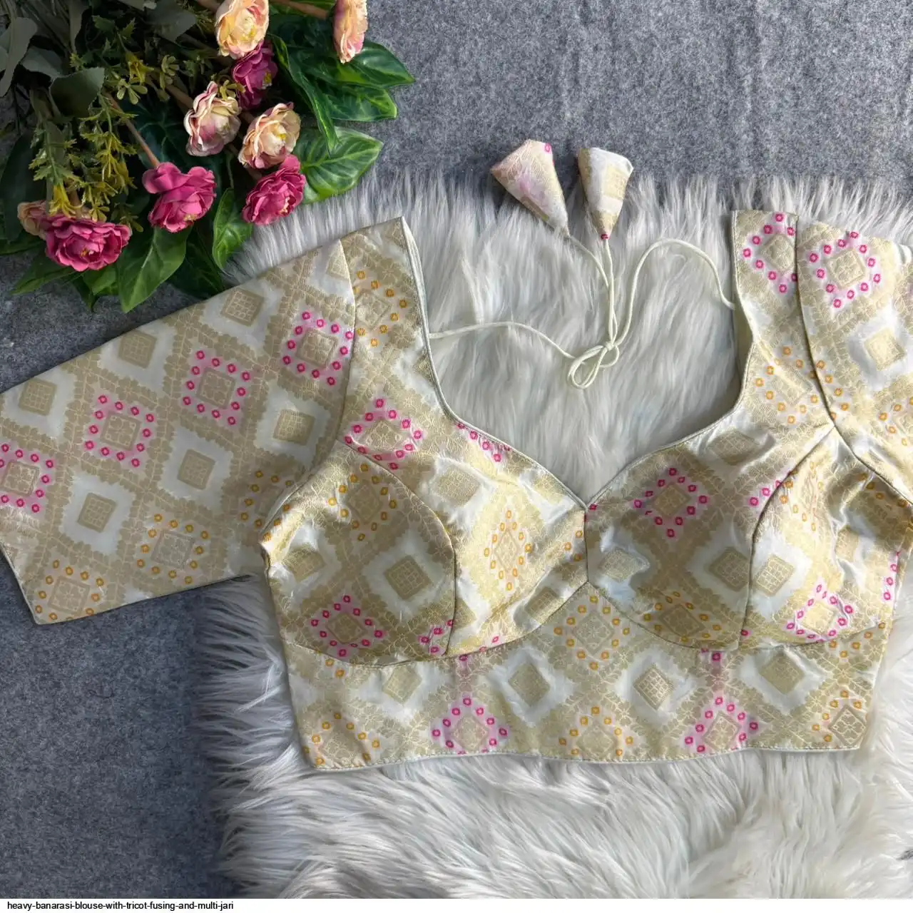 HEAVY BANARASI BLOUSE WITH TRICOT FUSING AND MULTI JARI C