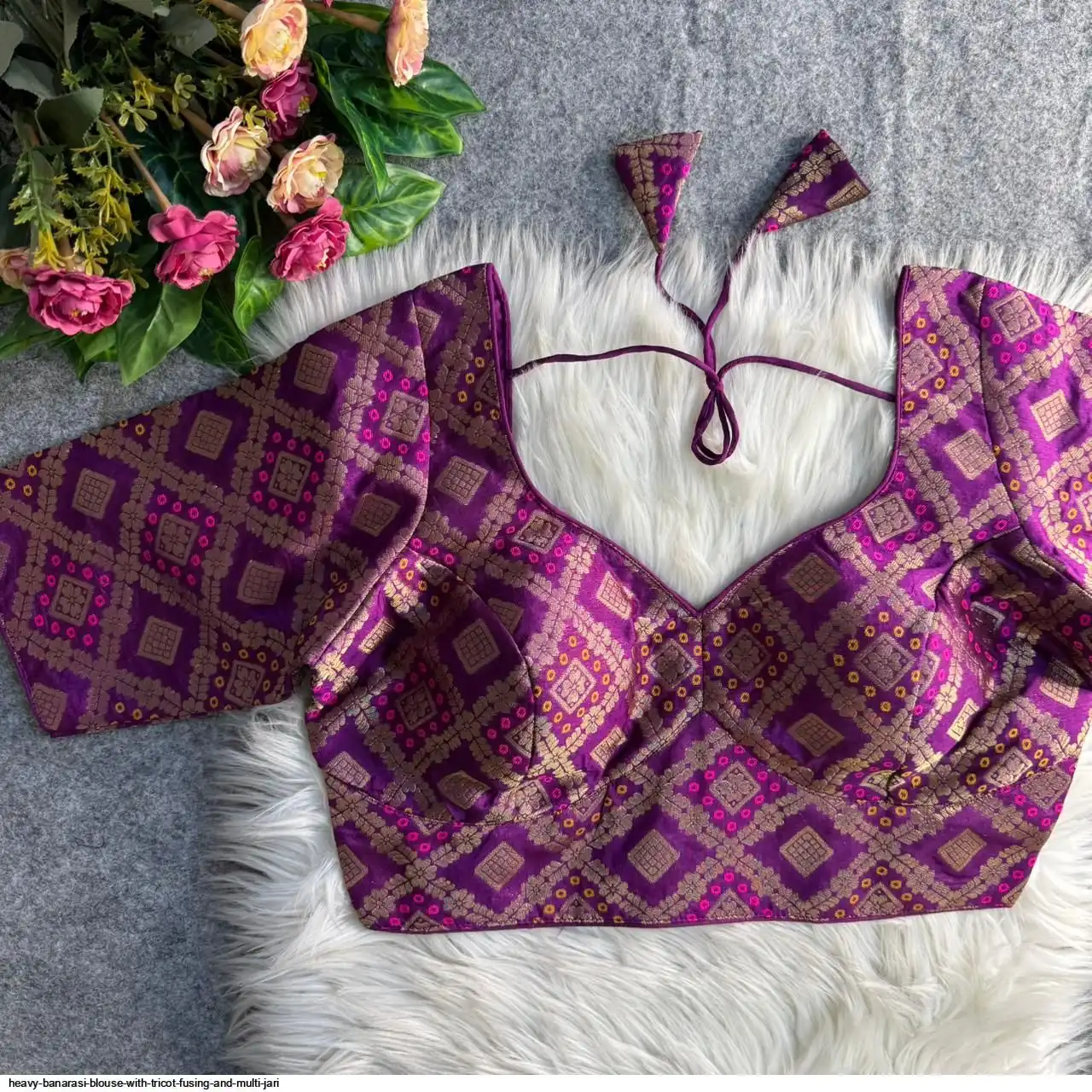 HEAVY BANARASI BLOUSE WITH TRICOT FUSING AND MULTI JARI E