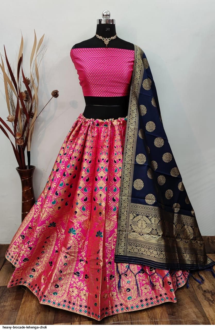 Beautiful Pink Designer Lehenga Choli Brocade Silk Lehengha Inner Cancan  Canvas Semi Stitch Blouse Weeding Dupatta Pure Banarasi Silk Lengha - Etsy  | Lehenga, Silk lehenga, Lehenga choli