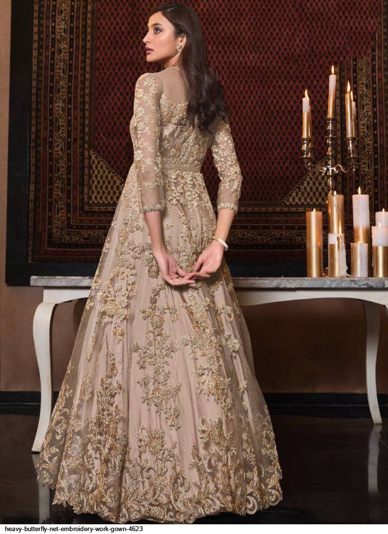 sachin and babi light blue dress Net Fabric Gown with Pearl & Embroidery by SHREEKAMA
