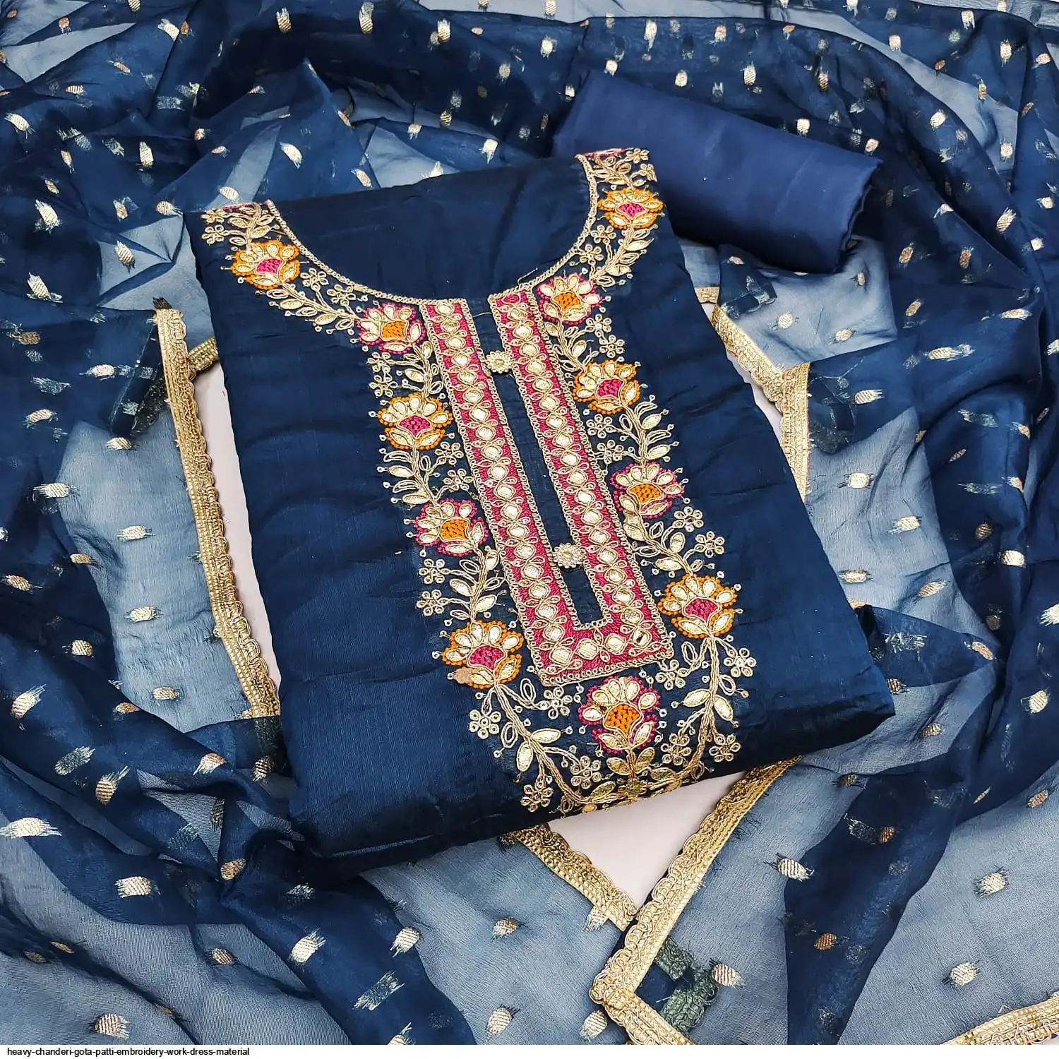 Heavy Chanderi Gota-Patti Embroidery Work Dress Material