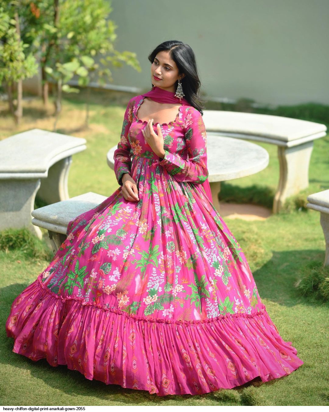 Heavy Chiffon Digital Print Anarkali Gown 2055