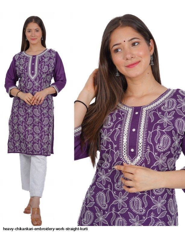 Heavy Chikankari Embroidery Work Straight Kurti