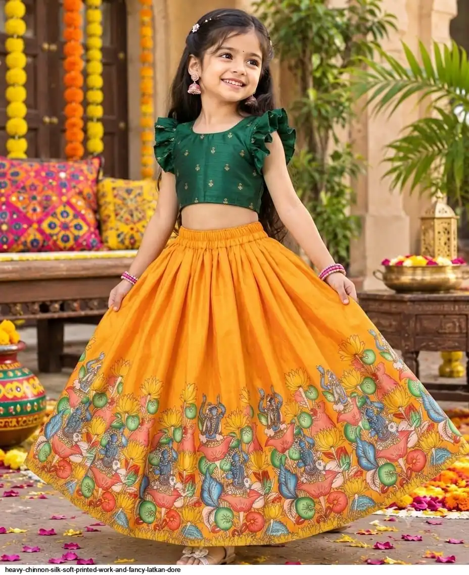 HEAVY CHINNON SILK SOFT PRINTED WORK AND FANCY LATKAN DORE A