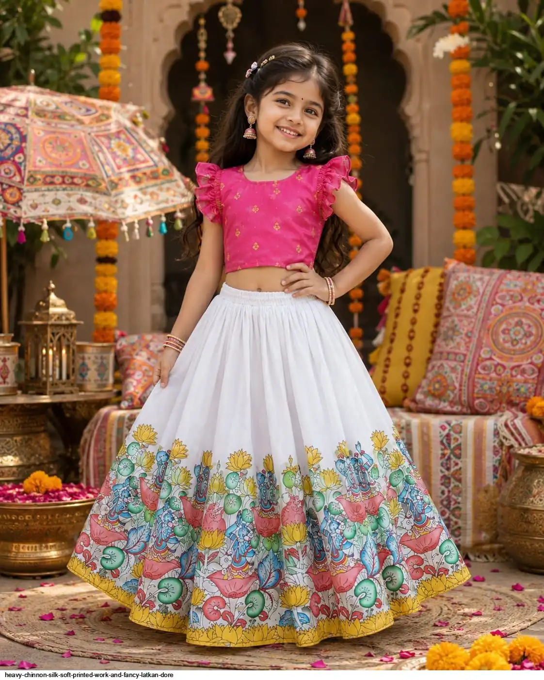 HEAVY CHINNON SILK SOFT PRINTED WORK AND FANCY LATKAN DORE B