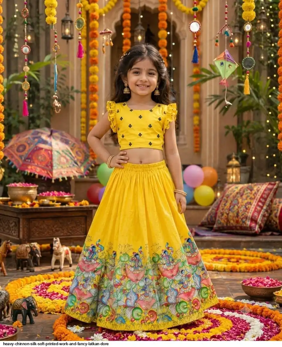 HEAVY CHINNON SILK SOFT PRINTED WORK AND FANCY LATKAN DORE C