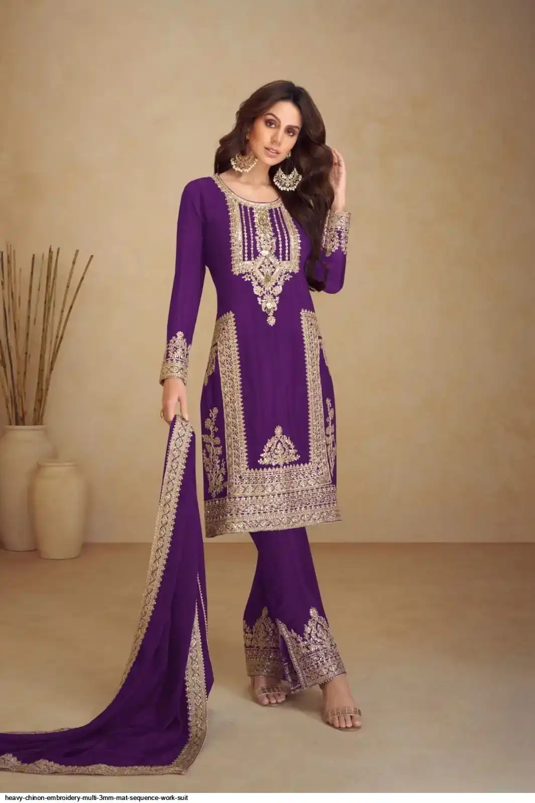 HEAVY CHINON EMBROIDERY MULTI 3MM MAT SEQUENCE WORK SUIT 1