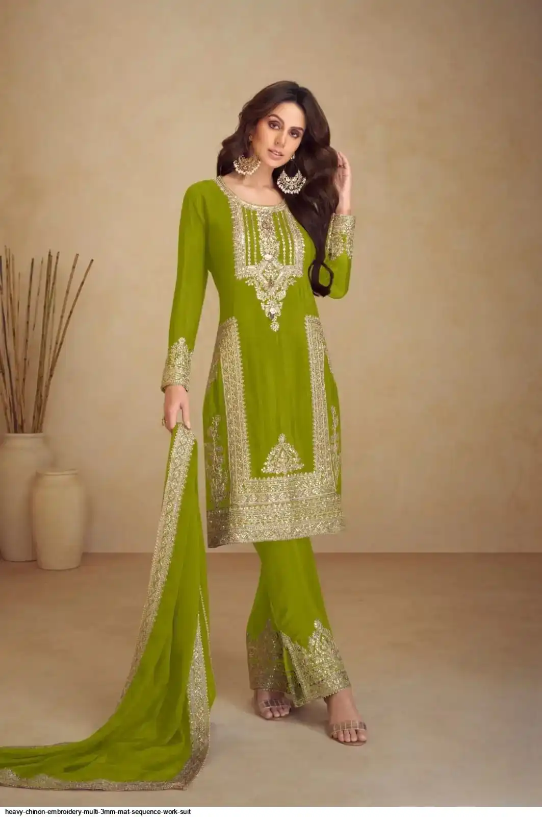HEAVY CHINON EMBROIDERY MULTI 3MM MAT SEQUENCE WORK SUIT 5