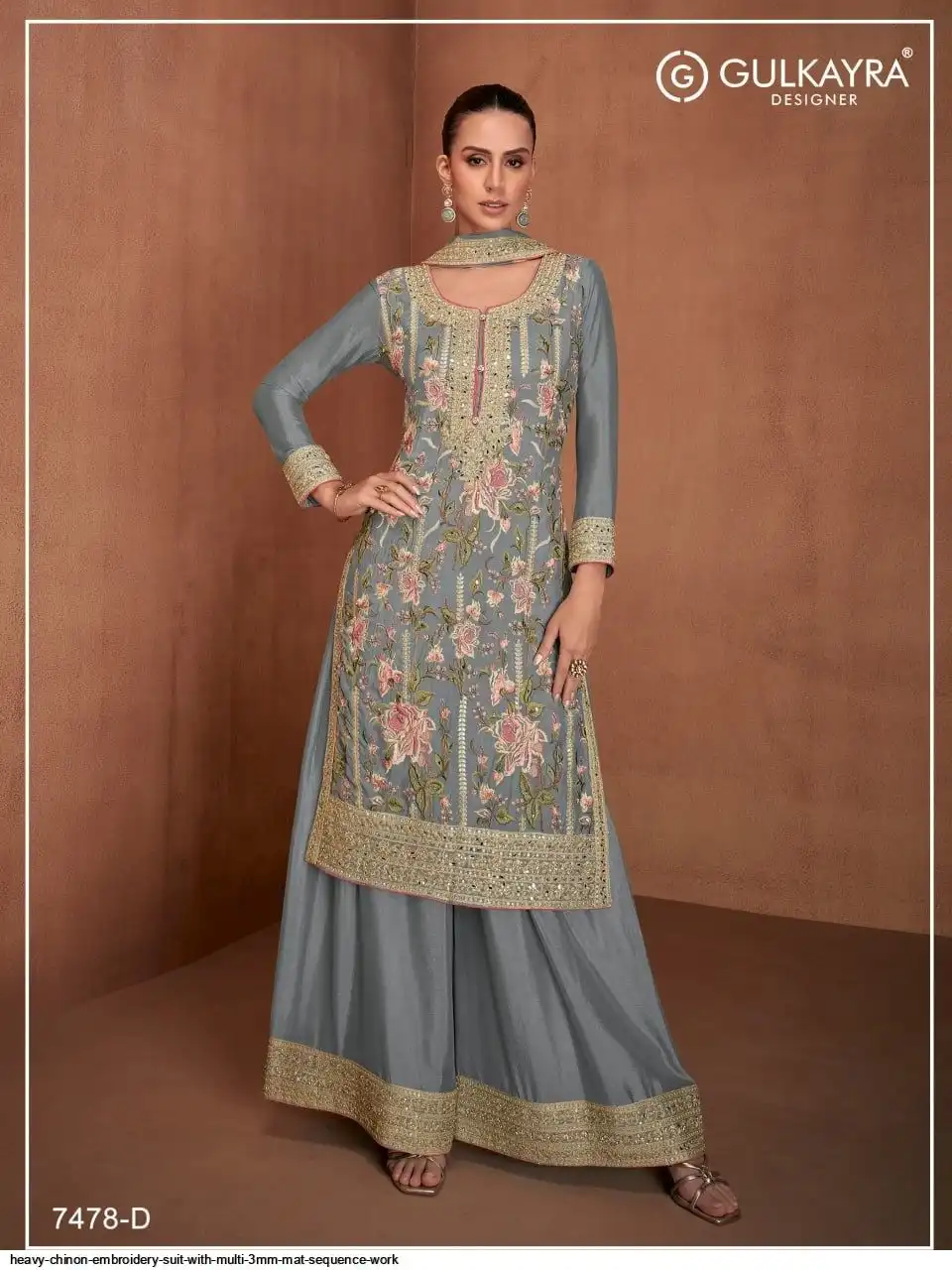 HEAVY CHINON EMBROIDERY SUIT WITH MULTI 3MM MAT SEQUENCE WORK 3