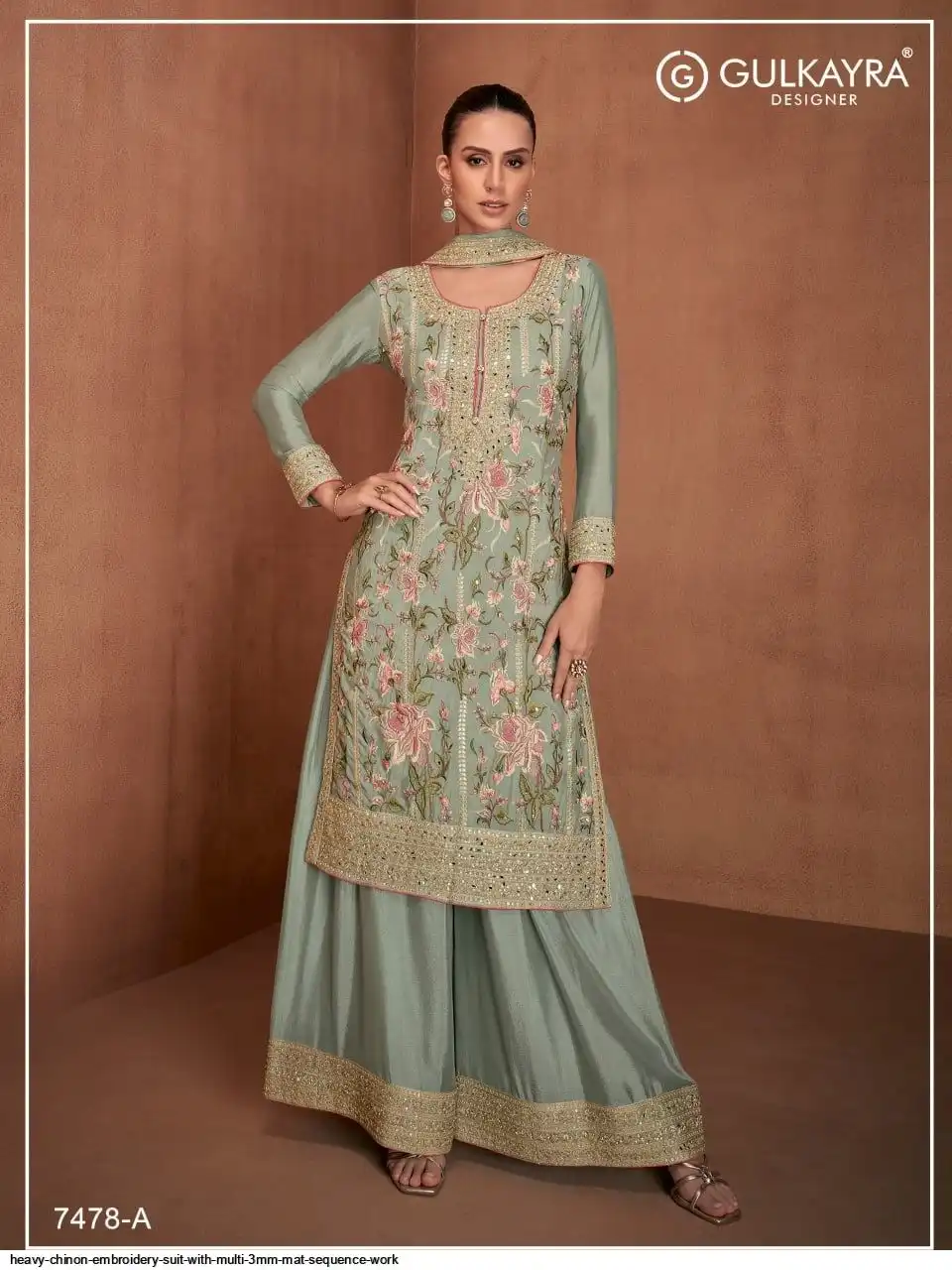 HEAVY CHINON EMBROIDERY SUIT WITH MULTI 3MM MAT SEQUENCE WORK 2