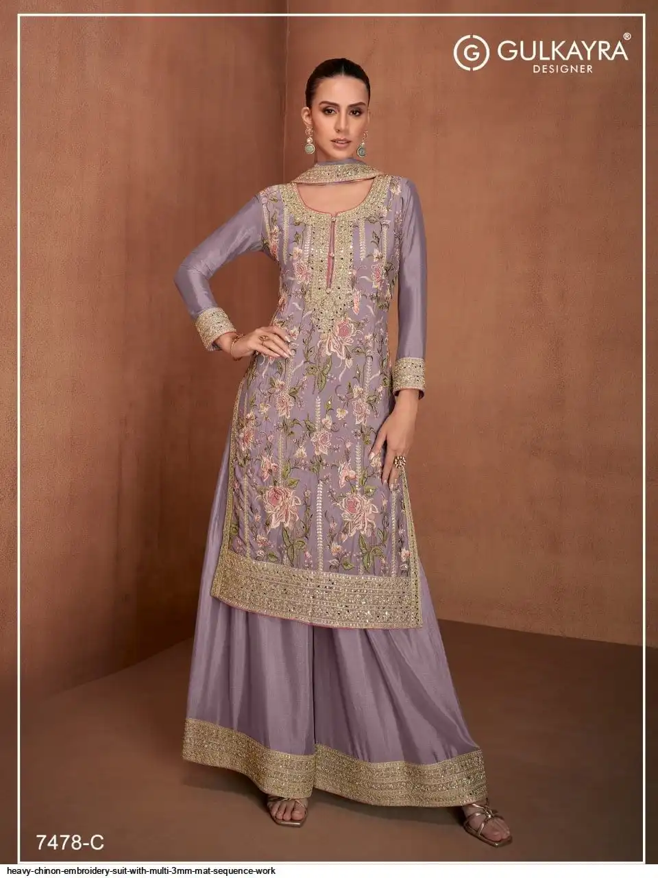 HEAVY CHINON EMBROIDERY SUIT WITH MULTI 3MM MAT SEQUENCE WORK 4